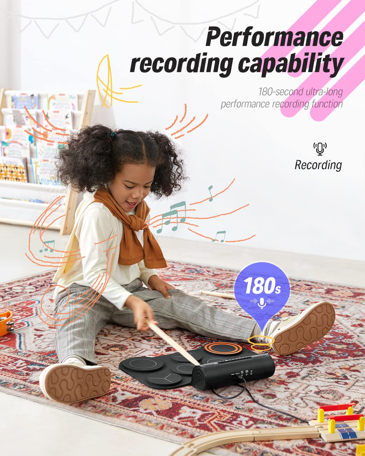 Donner DED20 Electronic Drum Set - 7 Pads Electric Roll Up Quiet Drum With Built-in Speaker 40 Lessons Included - Kids Holiday Christmas Birthday Gift Instrument Toys