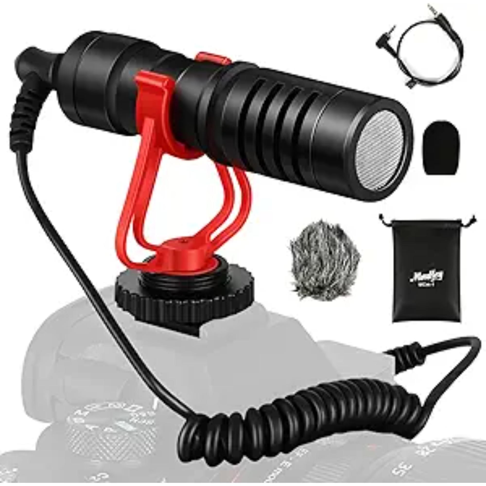Moukey MCM-1 Video Microphone Camera Microphone with Shock Mount Windshield Professional Vlogging Kit for iPhone Android Smartphone DSLR Camera Camcorder Battery-Free Shotgun Mic