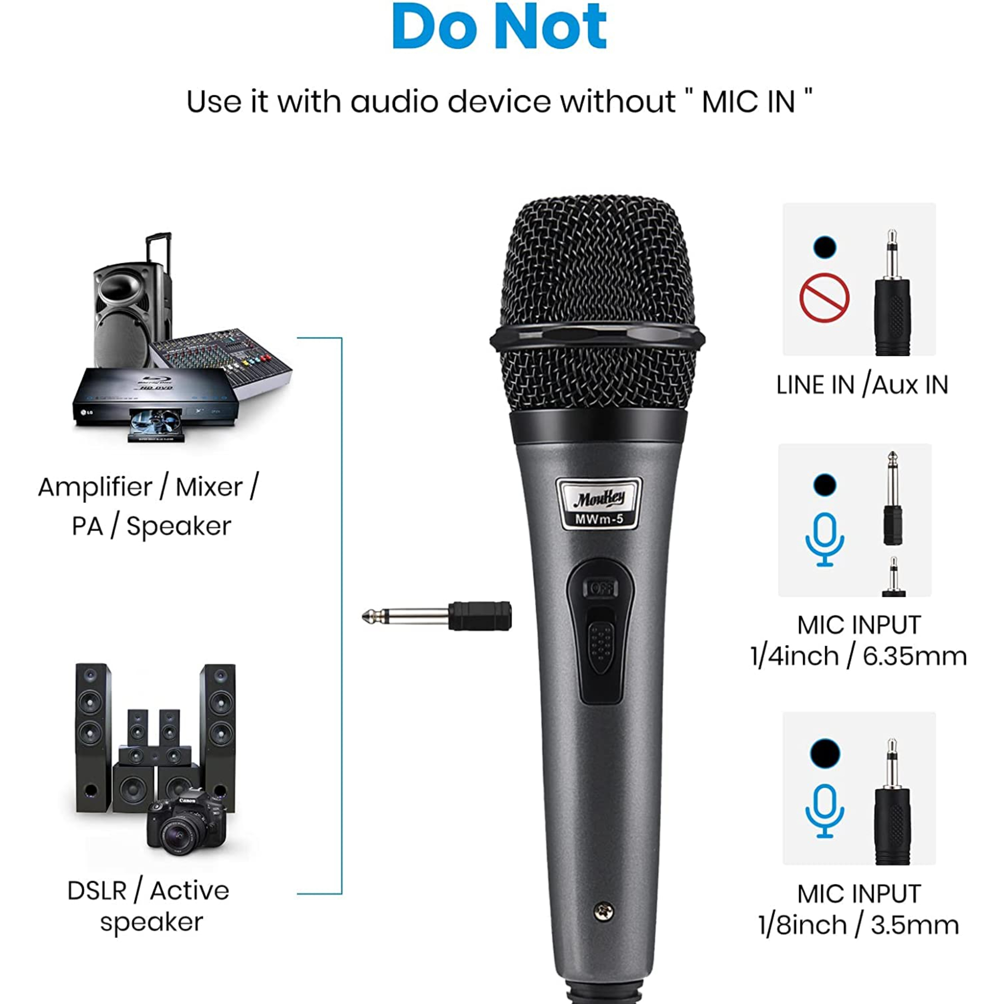 Moukey Dynamic Microphone Karaoke Microphone with 13 ft Cable Metal Handheld Cardioid Wired Mic Microphone for SingingStageChristmas Party Compatible wKaraoke MachinePA SystemAmpMixer Grey