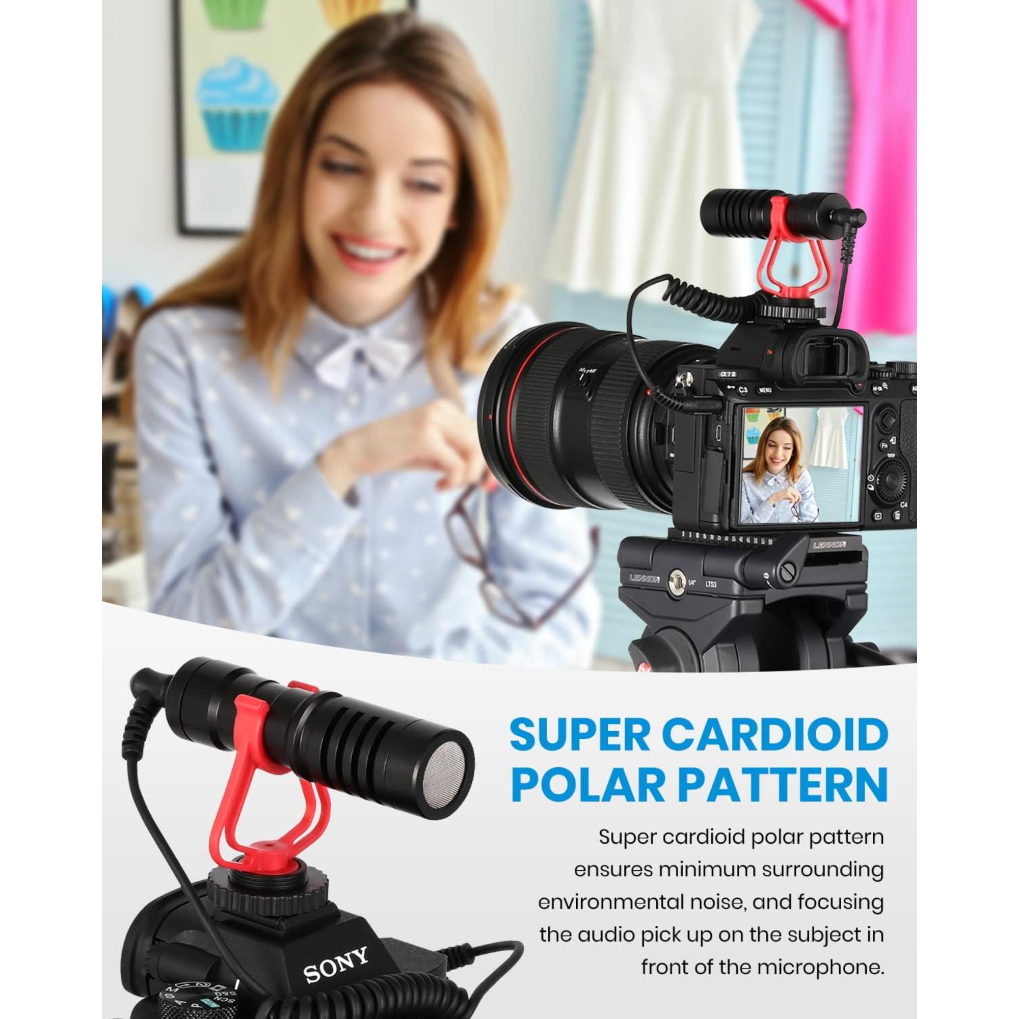Moukey MCM-1 Video Microphone Camera Microphone with Shock Mount Windshield Professional Vlogging Kit for iPhone Android Smartphone DSLR Camera Camcorder Battery-Free Shotgun Mic