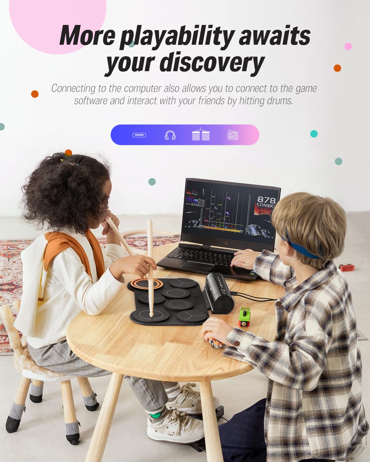 Donner DED20 Electronic Drum Set - 7 Pads Electric Roll Up Quiet Drum With Built-in Speaker 40 Lessons Included - Kids Holiday Christmas Birthday Gift Instrument Toys