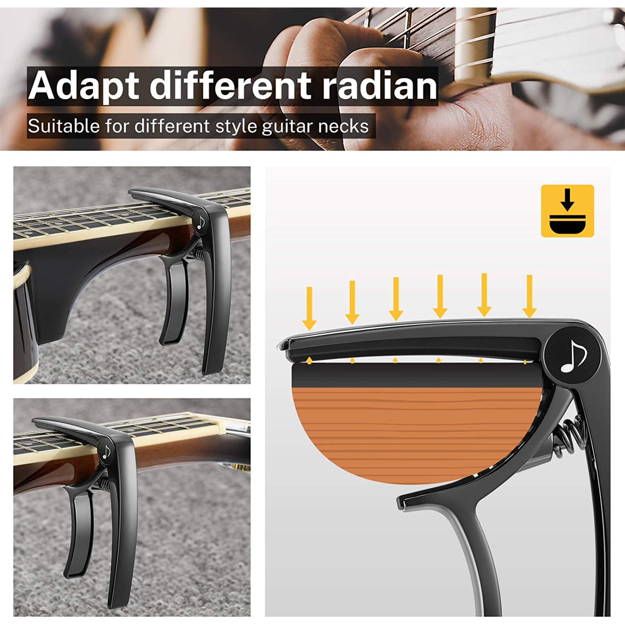 Donner Guitar Capo for Electric and Acoustic Guitar DC-2 Ukulele Capo Black with 4 Picks