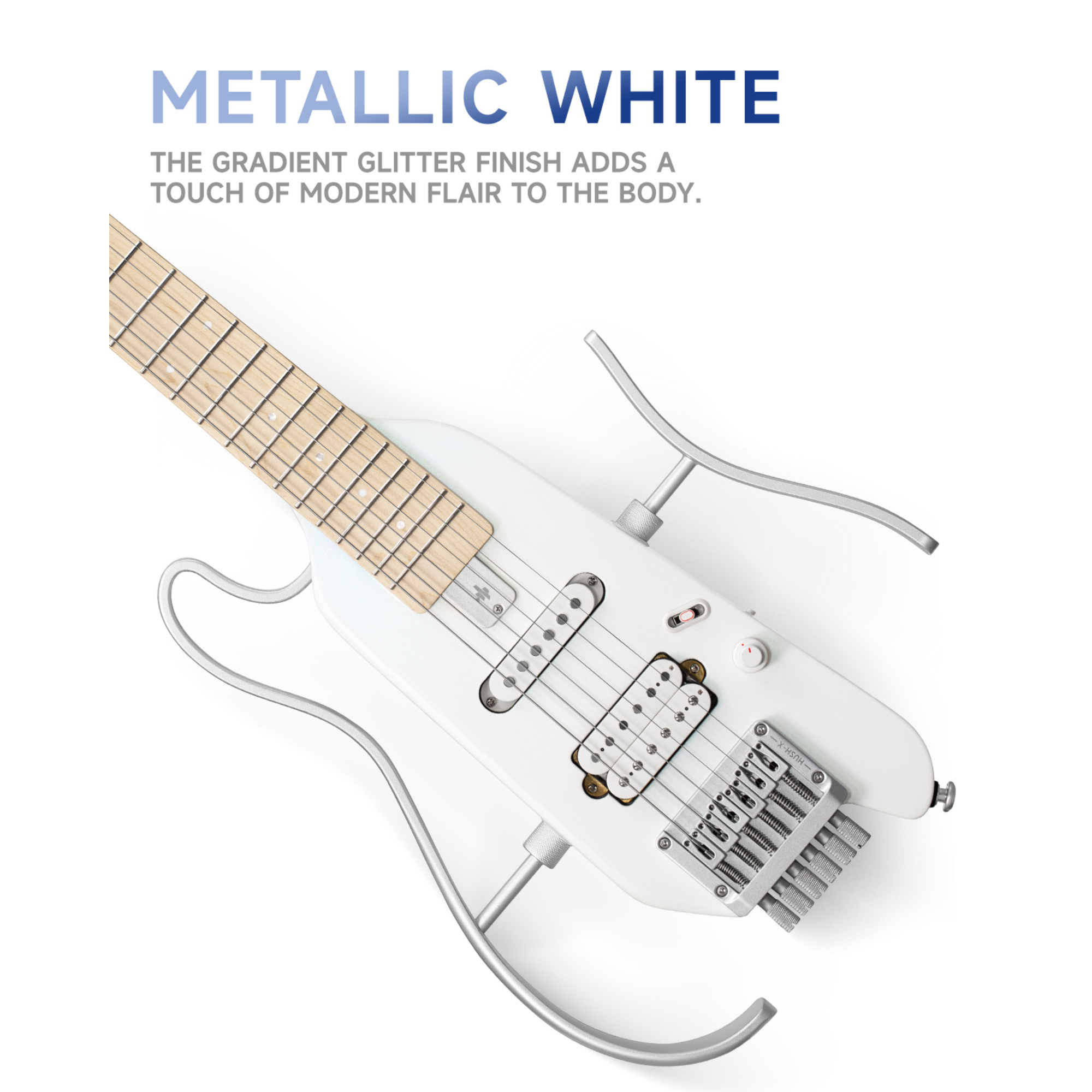 Donner HUSH-X Electric Guitar Kit white - Featherlight Headless Guitar Great for Travel and Practice Mahogany Solid Body with Easy Assemble Stands Gig Bag All Accessories