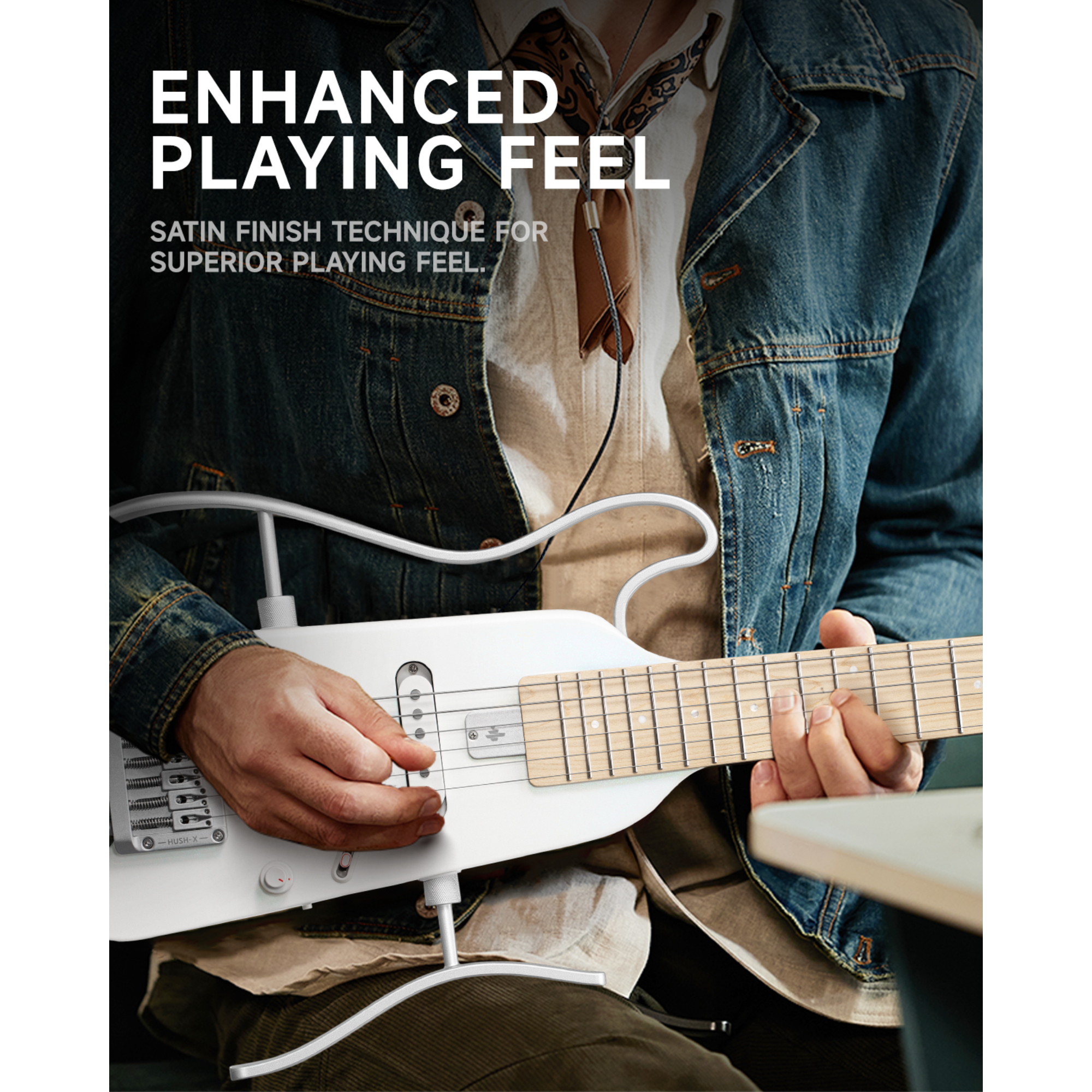 Donner HUSH-X Electric Guitar Kit white - Featherlight Headless Guitar Great for Travel and Practice Mahogany Solid Body with Easy Assemble Stands Gig Bag All Accessories