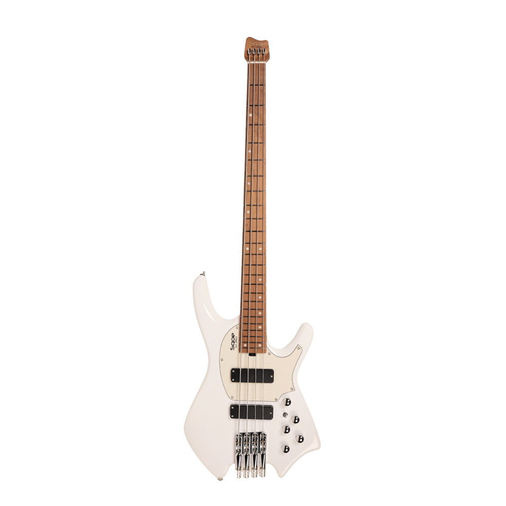 Image of SQOE SBWT700 Pearl White 4-String Headless Electric Bass | Roasted Maple | India