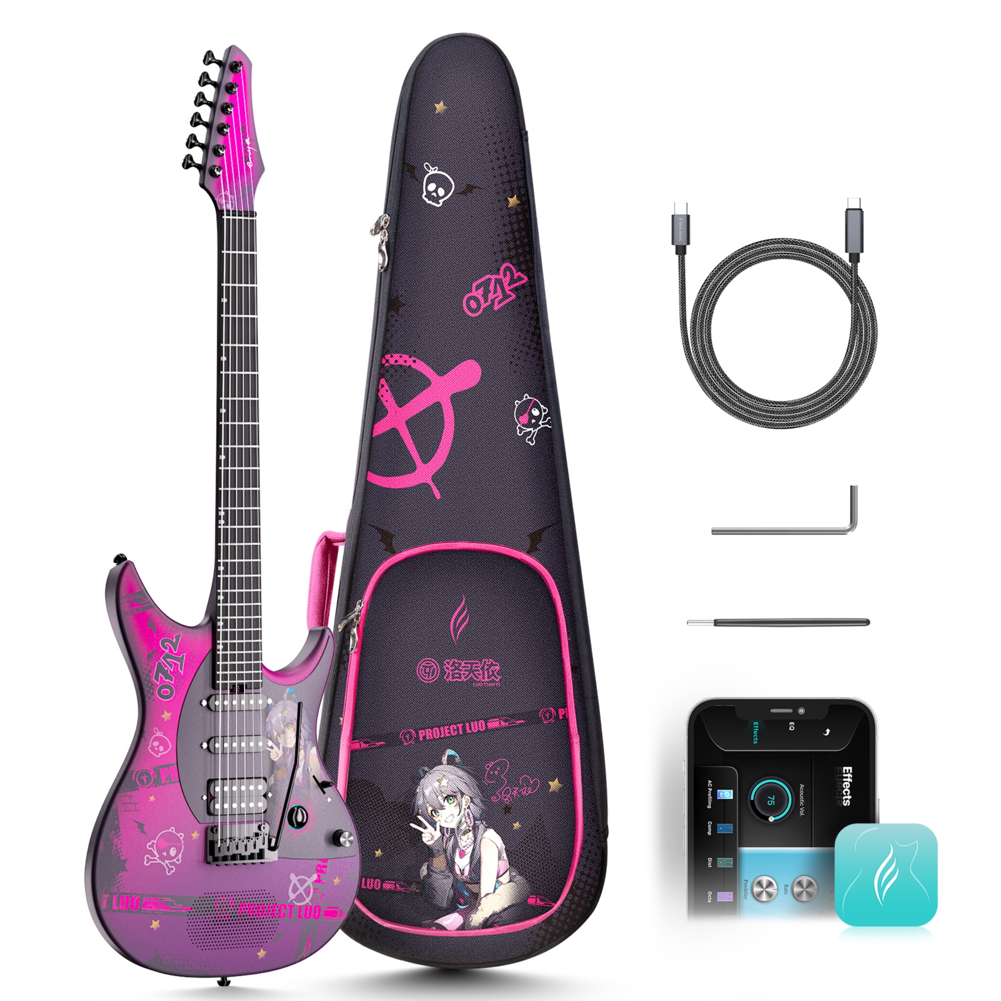 Enya Nova Inspire series Luo Tianyi smart electric guitar  exclusive thickened bag   Type-C charging cable
