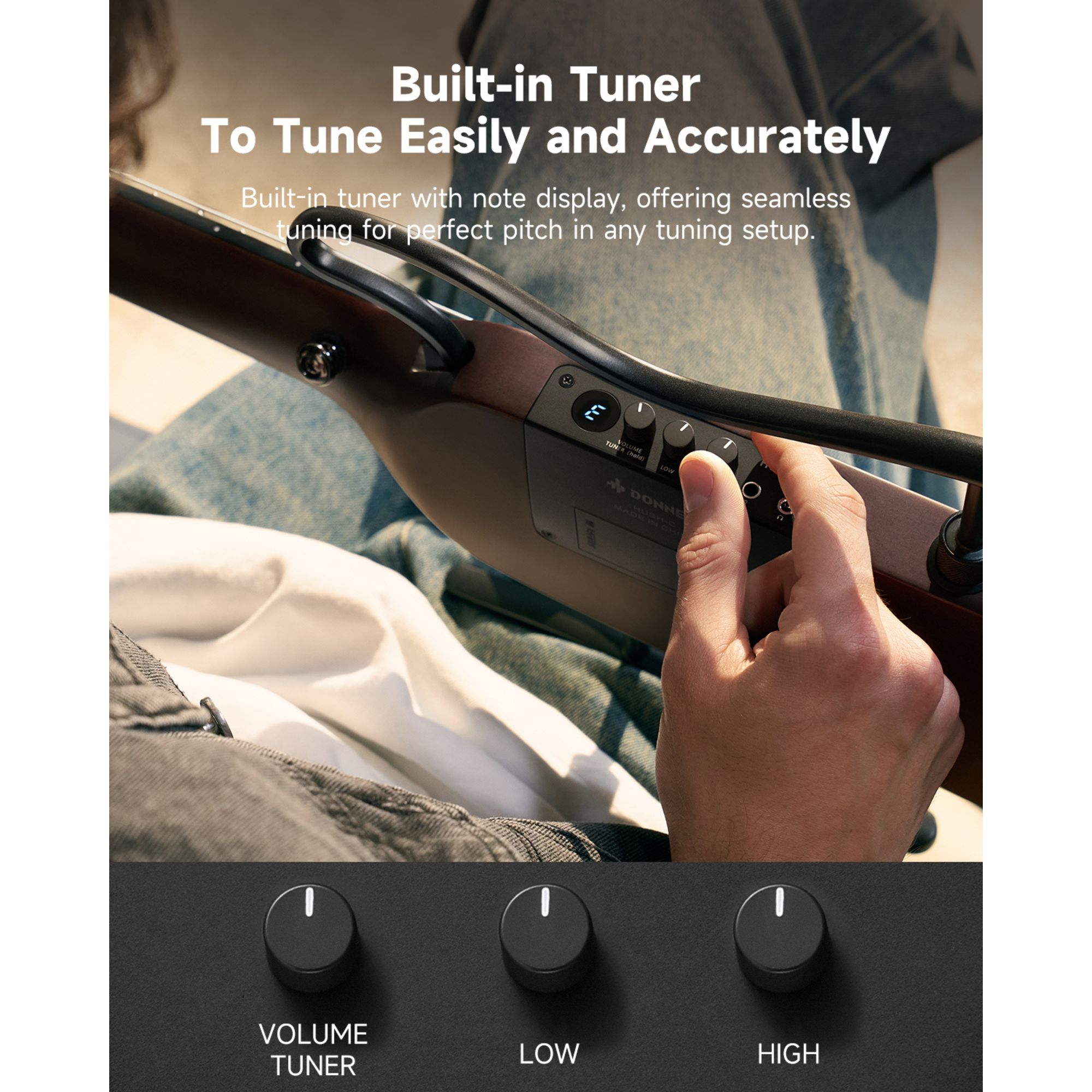 Donner HUSH C Acoustic-Electric Nylon String Classical Guitar Ultra-Lightweight Travel Guitar with Built-In Tuner HPS-II Preamp Headphone Jack Quick-Release handle Sunburst