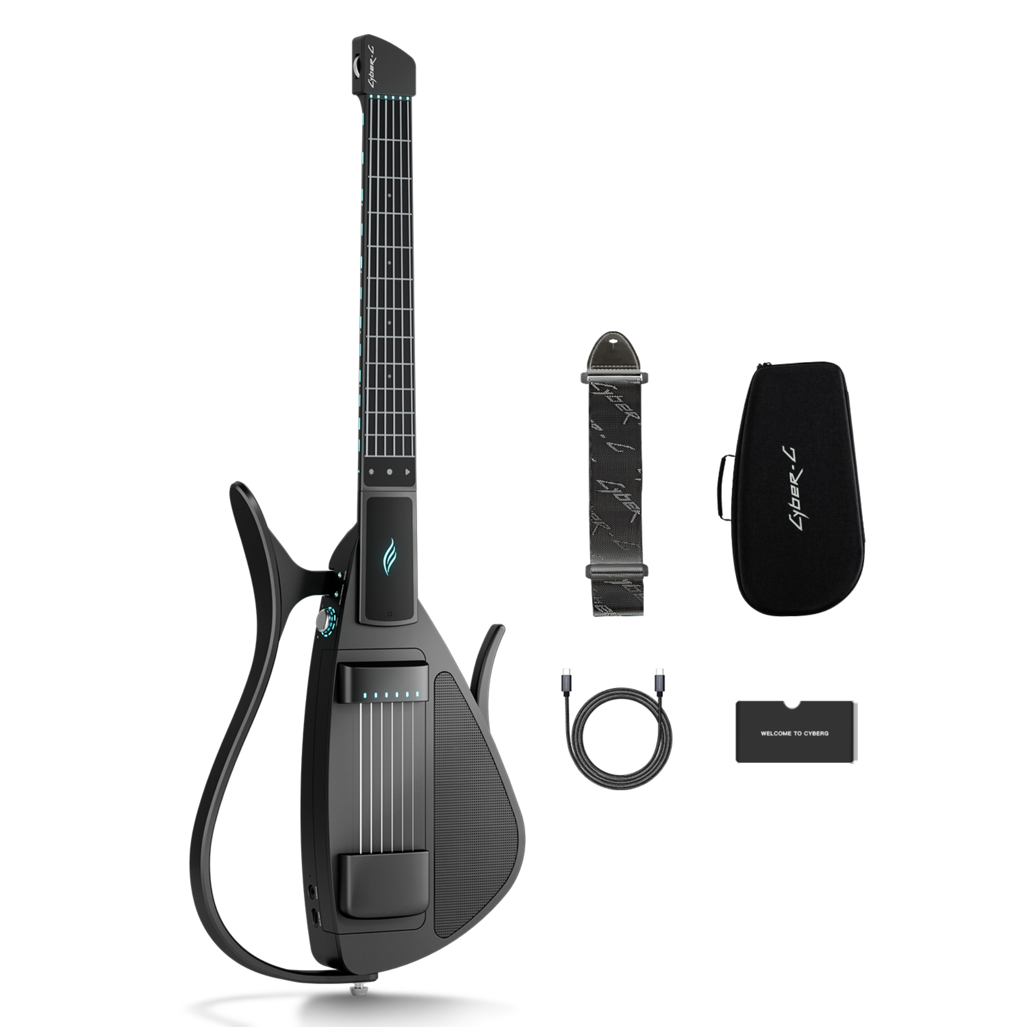Enya CYBER-G Pick model Stringless Smart Guitar Foldable Travel Backing Guitar Built-in Drum Machine Bassline 20 instrument Sounds for One-Man Band App Interactive Chord Sheets For Adults Teens Black