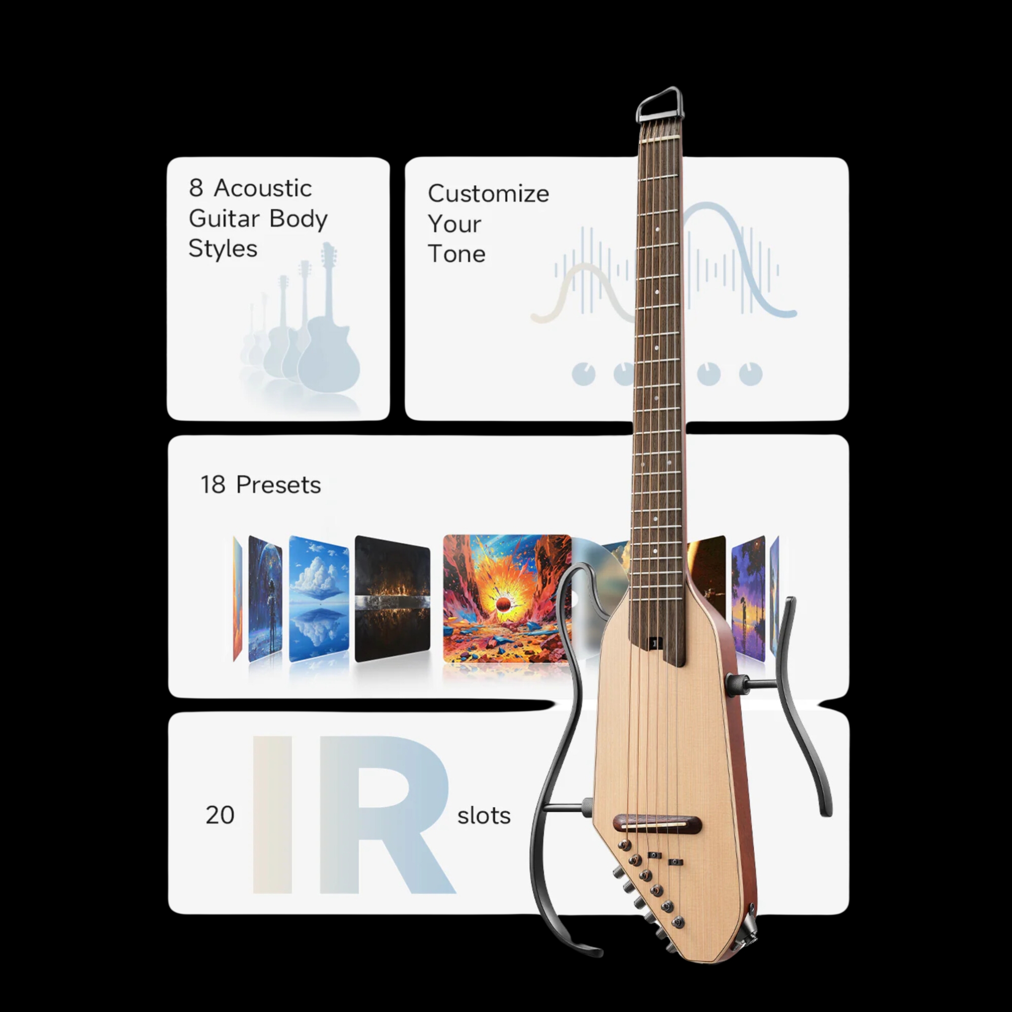 Donner HUSH-I PRO Natural Acoustic-Electric Travel Guitar Kit with onboard Effects