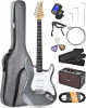 Leo Jaymz Gray Beginner Electric Guitar Complete Kit with Portable Amp, Padded Gig Bag &amp; Full Accessories, Maple Neck SSS Pickups