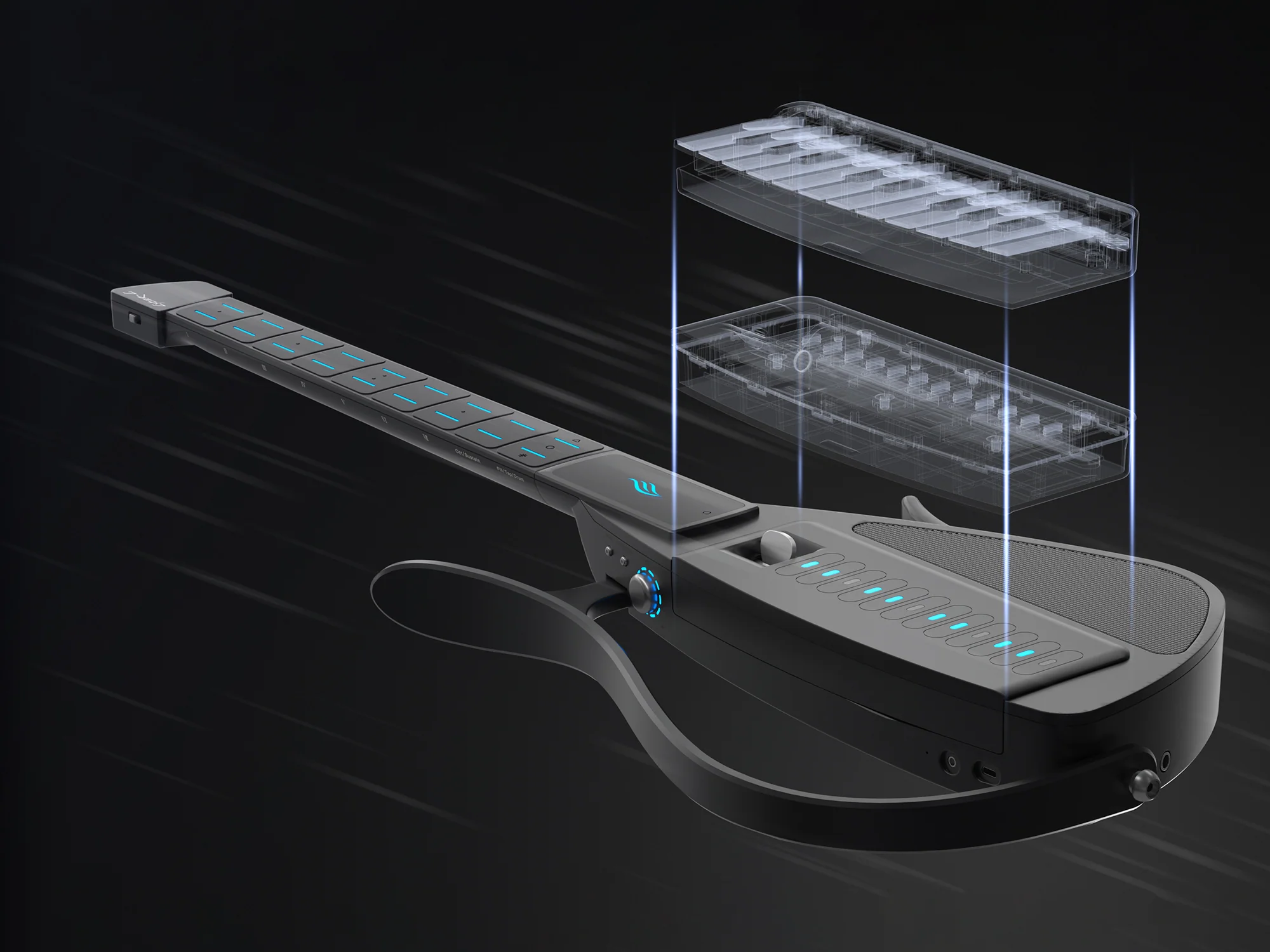 Enya CYBER-G String model Stringless Smart Guitar Foldable Travel Backing Guitar Built-in Drum Machine Bassline 20 instrument Sounds for One-Man Band App Interactive Chord Sheets For Adults Teens Black