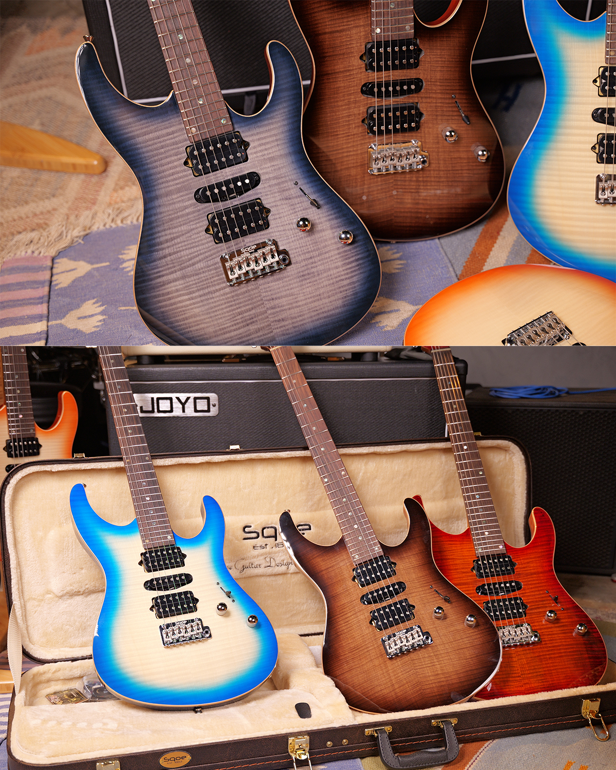 SQOE SEIB998 Ice heart blue  Custom HSH Electric Guitar