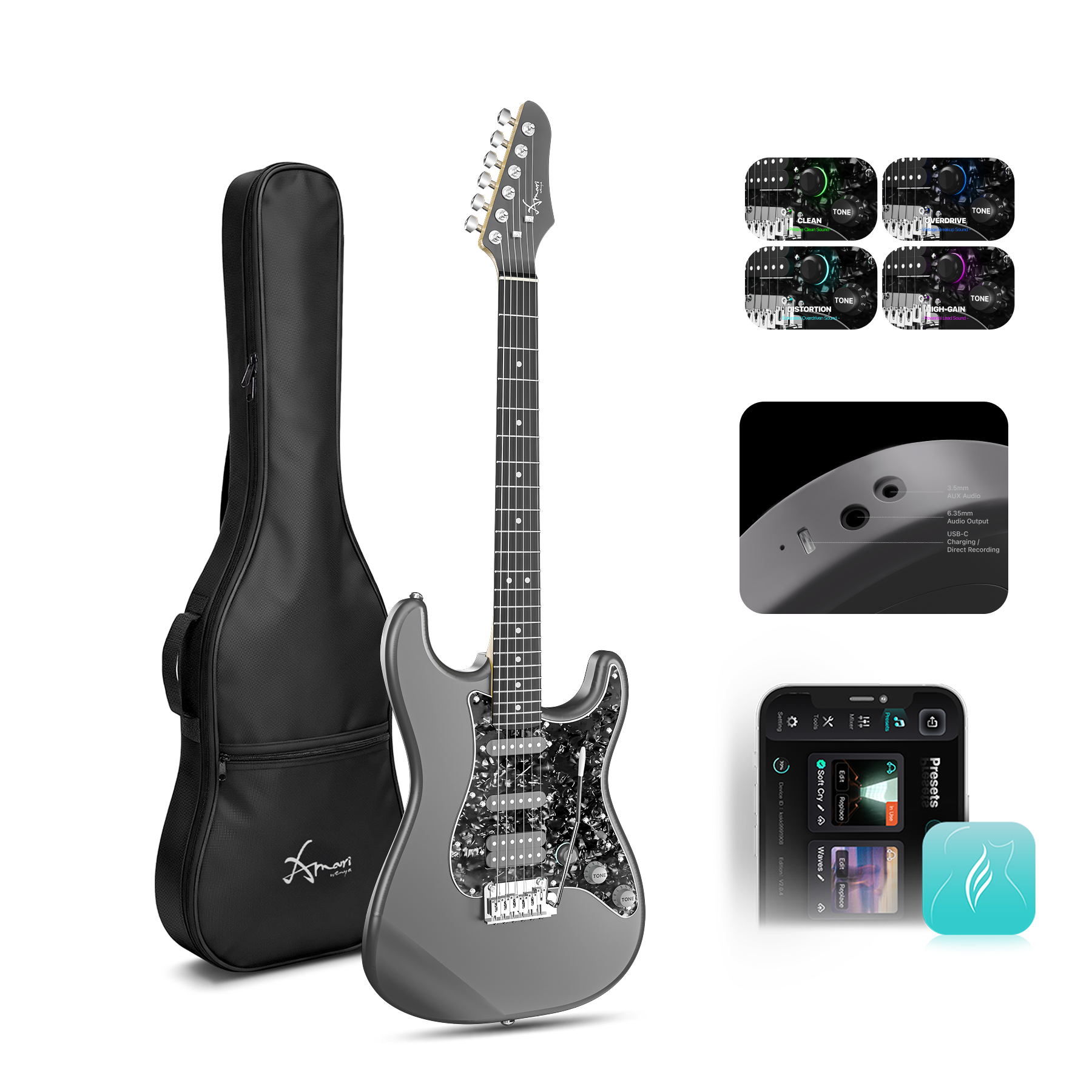 Enya Xmari Smart Electric Guitar - Grey