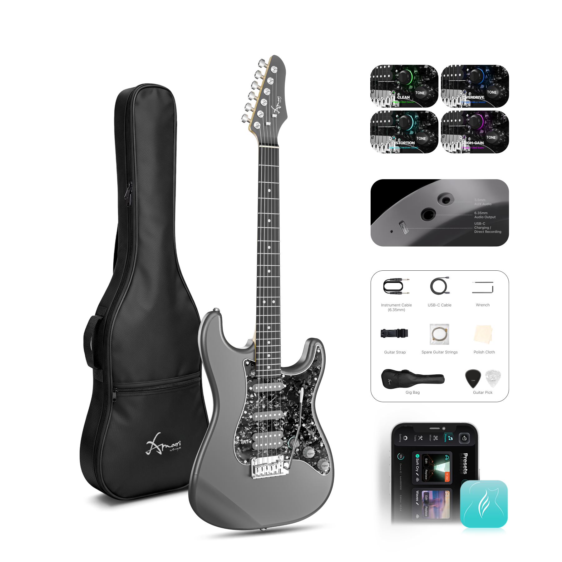 Enya Xmari Smart Electric Guitar - Grey