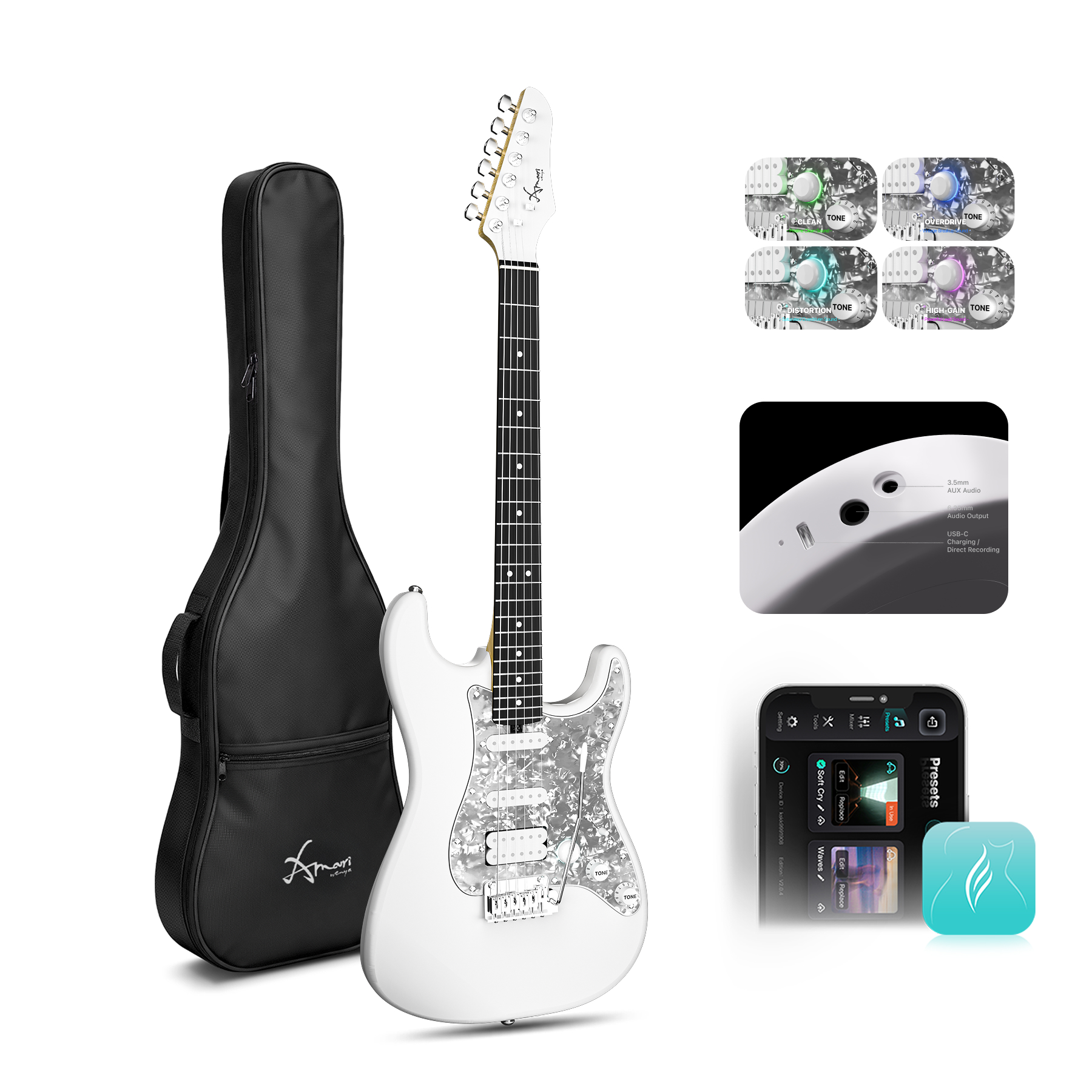 Enya Xmari Smart Electric Guitar - White