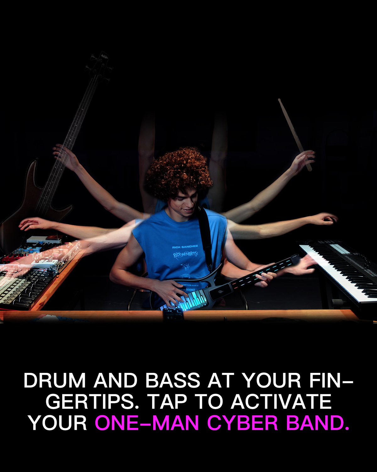 Enya CYBER-G Stringless Smart Guitar Foldable Travel Backing Guitar Built-in Drum Machine Bassline 20 instrument Sounds for One-Man Band App Interactive Chord Sheets For Adults TeensBlack