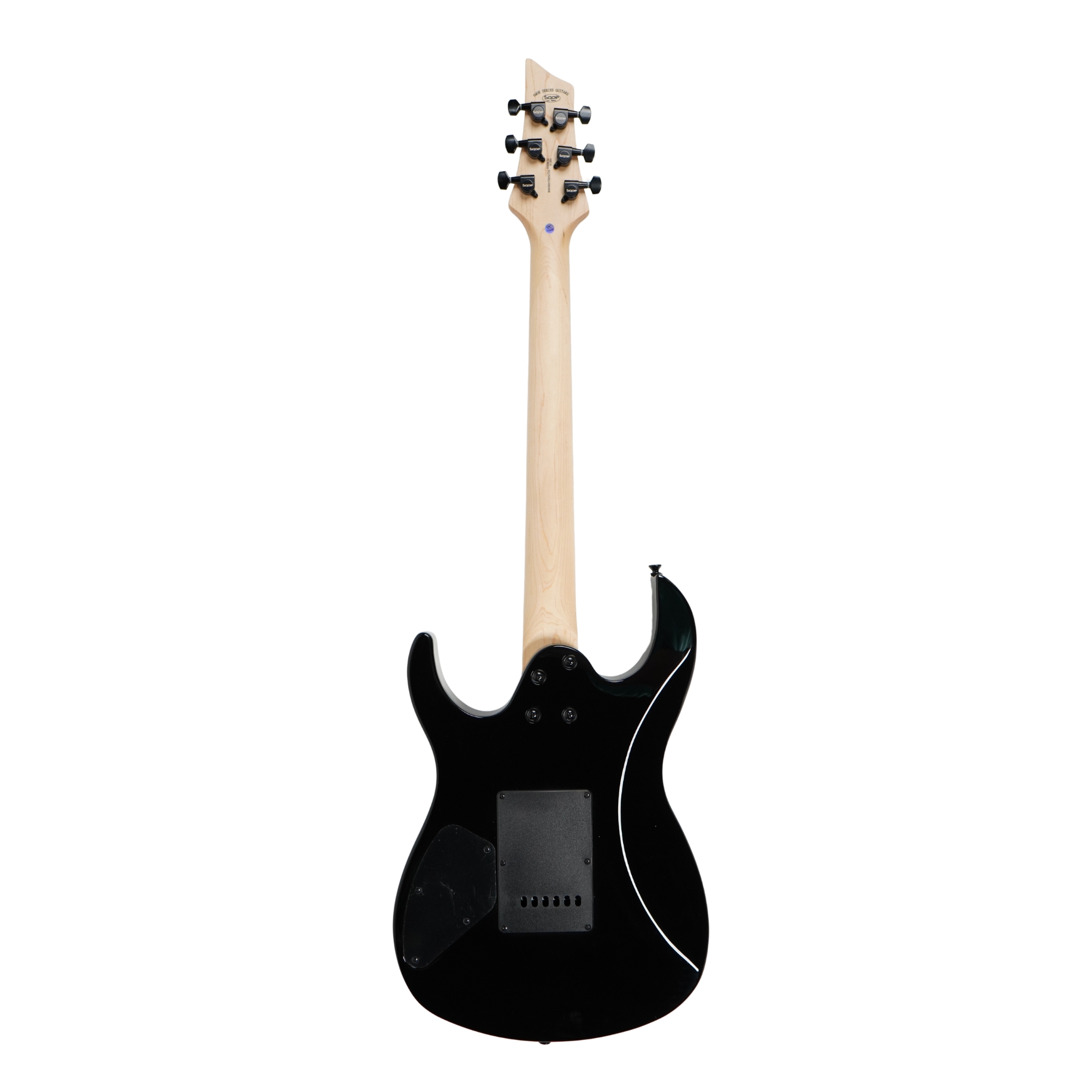 SQOE SEIB370 Black slim C neck and sharktooth inlay detail