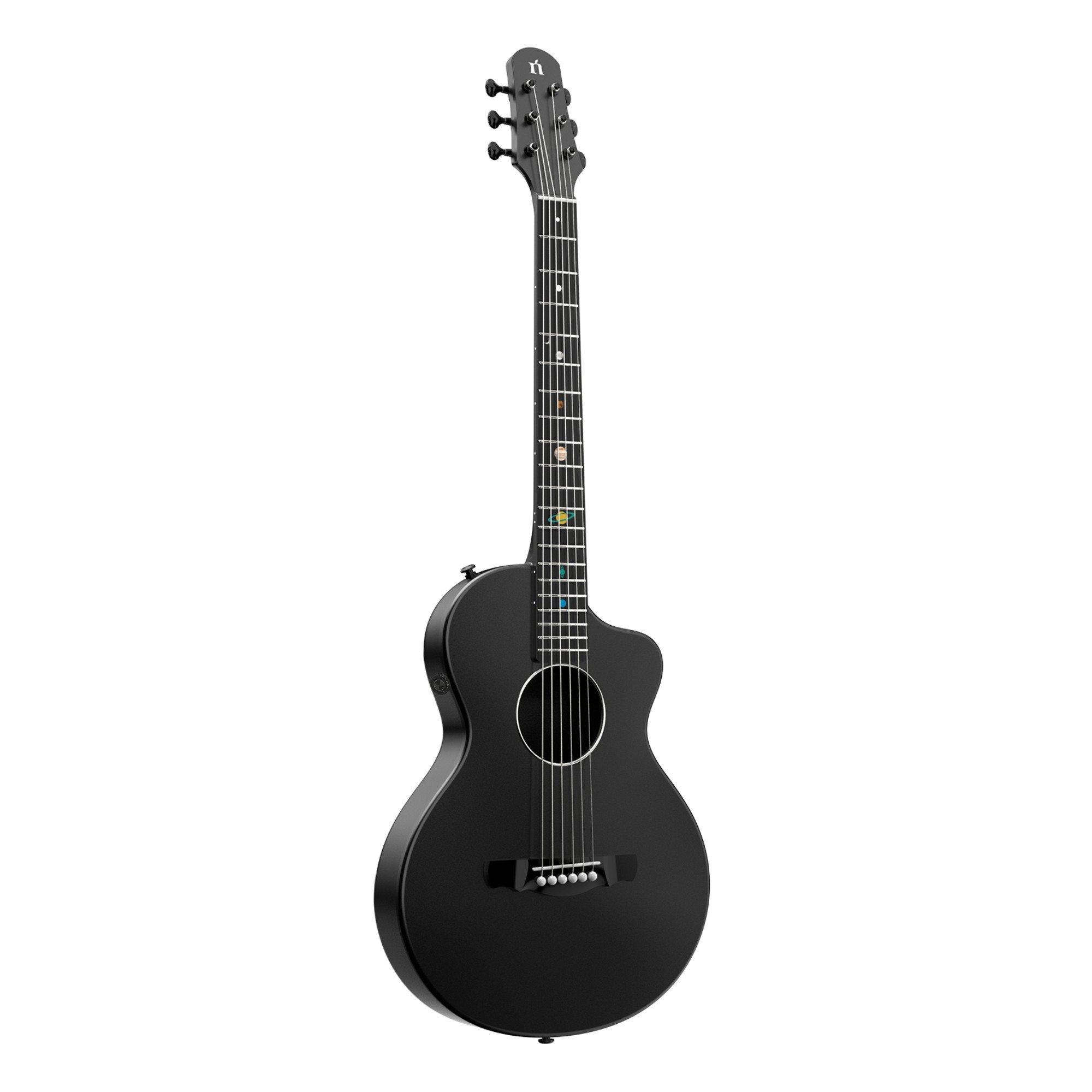 Natasha Asteroid Cosmic black transacoustic OS1 Steel String carbon fibre guitar