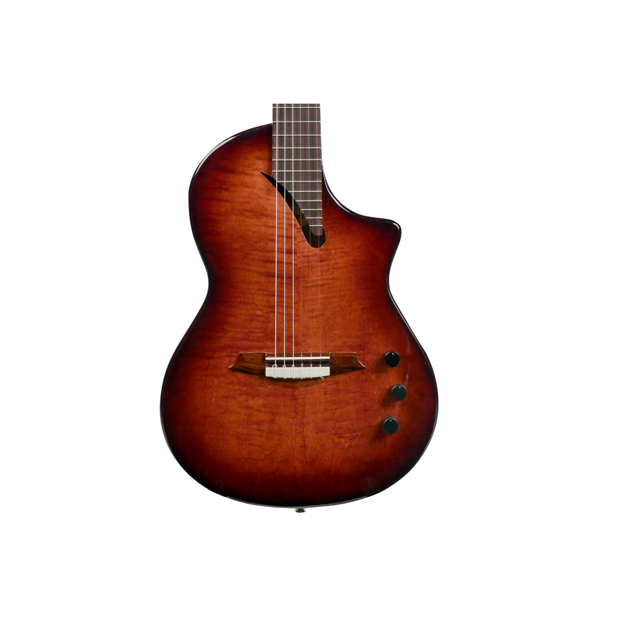 MARTINEZ Hispania Cognac with EQ all solid flame top modern semi-acoustic classical guitar with effects