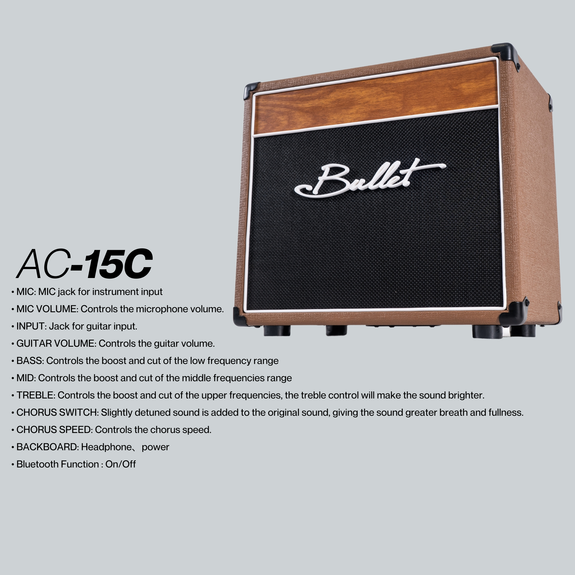 Bullet 15W AC15 Acoustic Guitar Amplifier Chorus Effect Bluetooth AC15 AC15C AC 15C 15watt