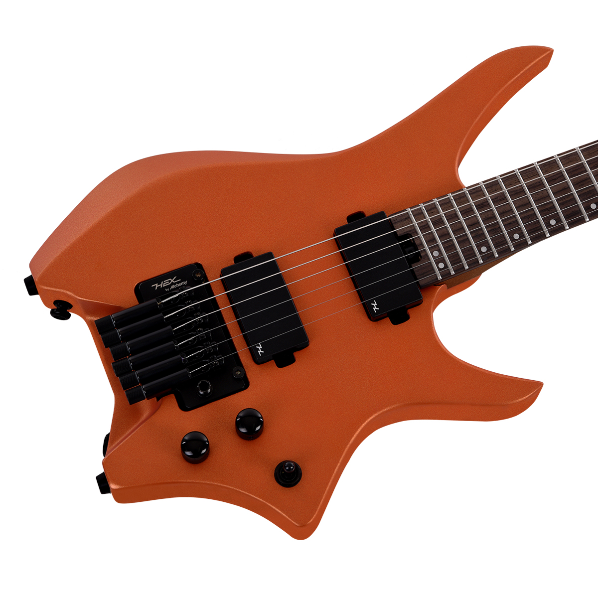 HEX N500S Headless Guitar Metallic coral orange Active Pickups Stainless Frets