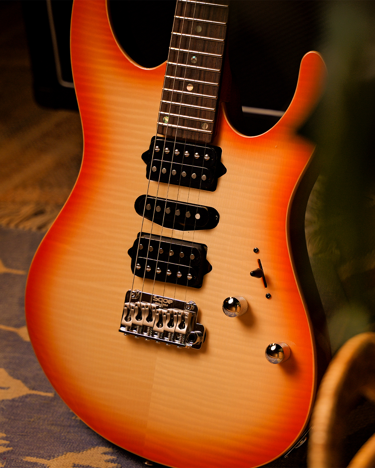 SQOE SEIB998 Amber Orange Custom HSH Electric Guitar