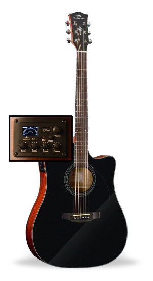 KEPMA EDC-E Semi- Acoustic Guitar - Black Matt