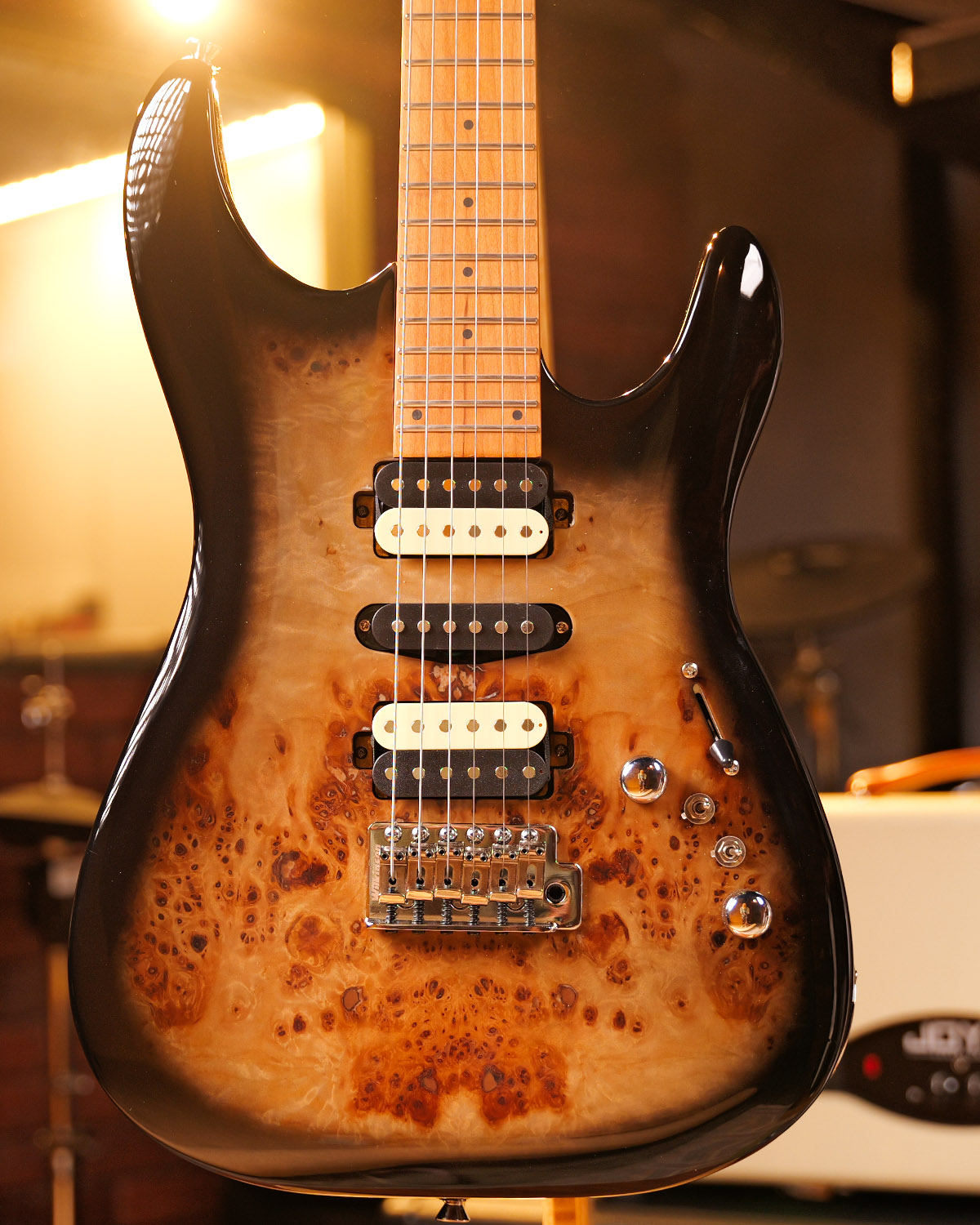 SQOE SEIB550 Shadow Burl HSH Alnico 5 Roasted Maple