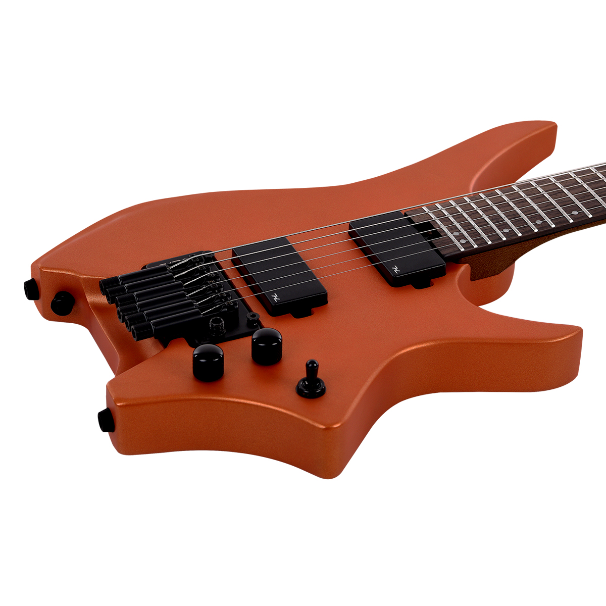 HEX N500S Headless Guitar Metallic coral orange Active Pickups Stainless Frets