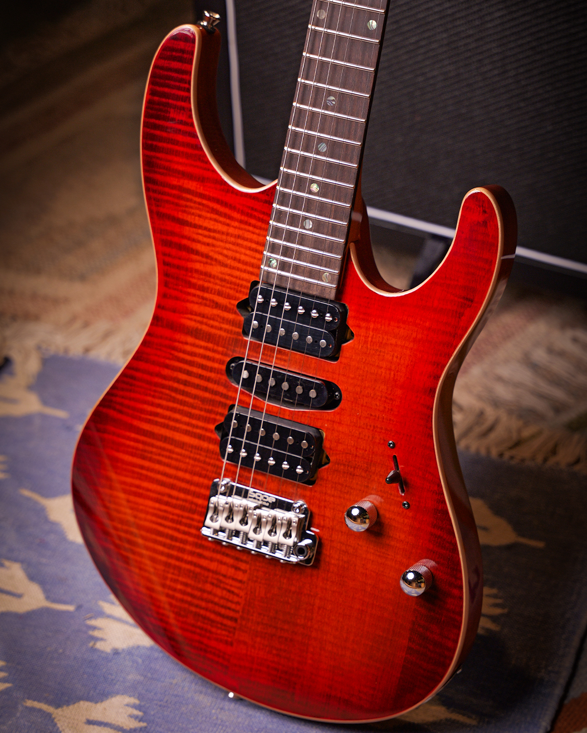 SQOE SEIB998 Volcanic Red Custom HSH Electric Guitar