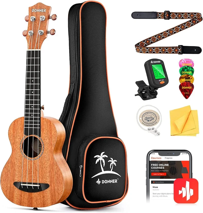 Donner Concert Ukulele DUC-100 Beginner Kit Ukulele 23 inch Starter Kit Mahogany Adult Hawaii Guitar Ukelele