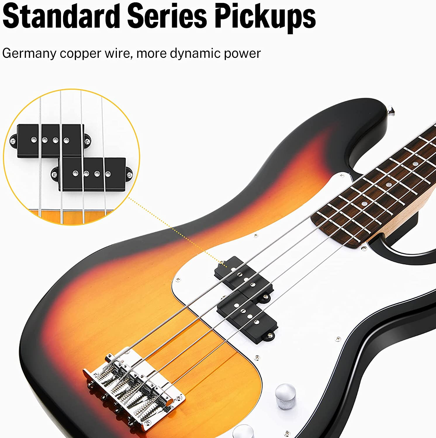 Full accessory kit layout included with the Donner DPB-510S bag strap cable Allen keys lesson booklet