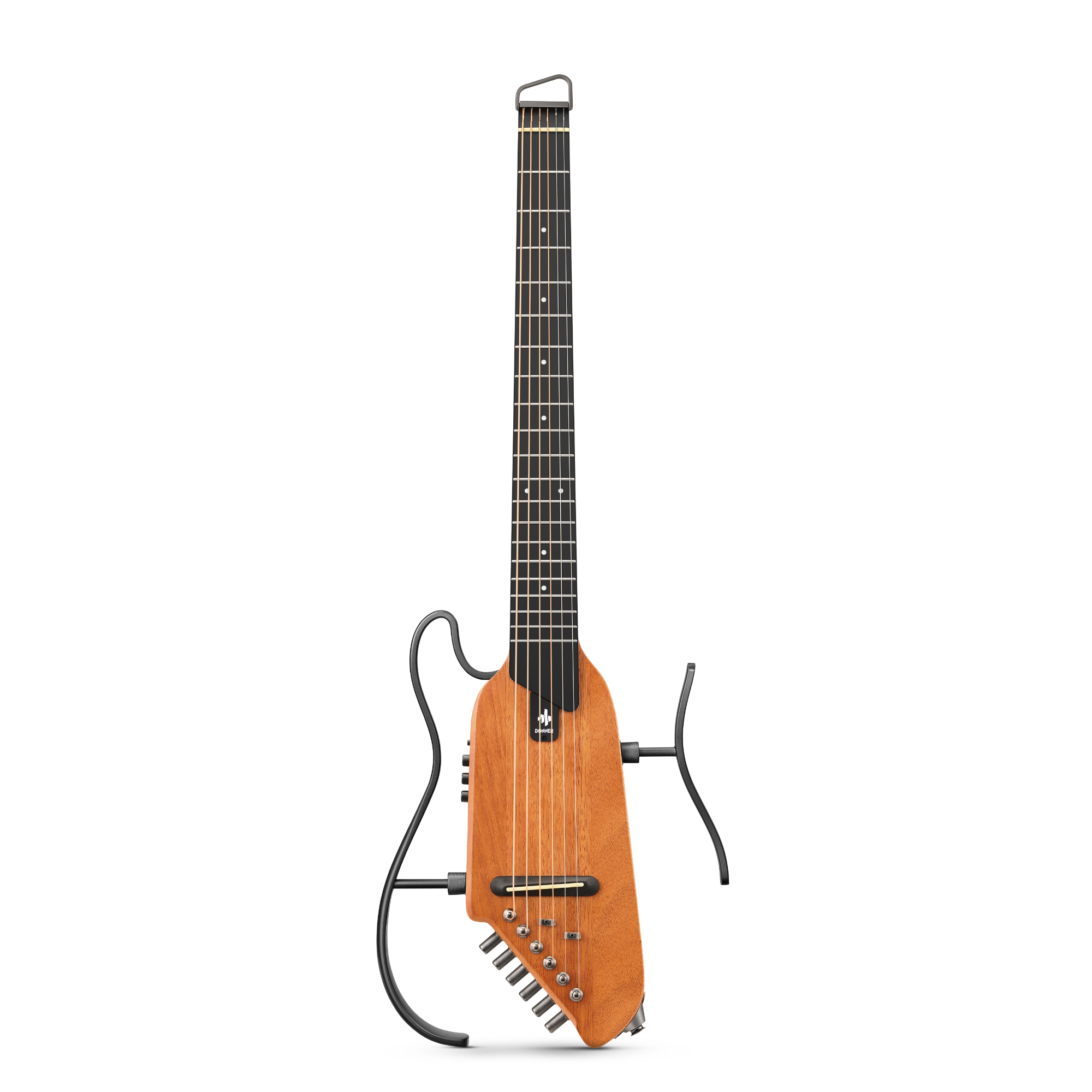 Donner TravelSilent Guitar - Natural Mahogany HUSH-I Headless Guitar Removable Frames Ultra Light Acoustic Electric Guitar with Gig Bag and Accessories
