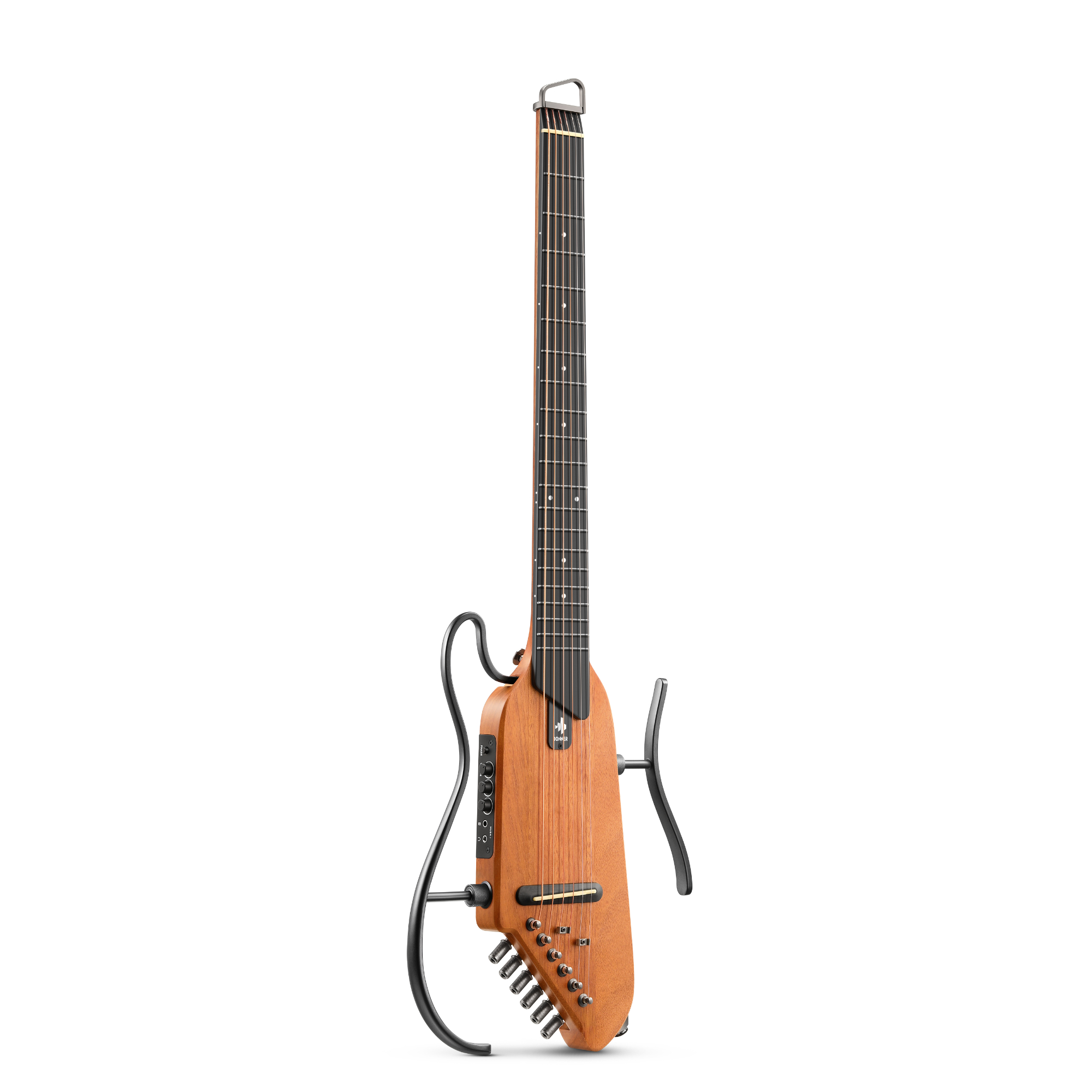 Donner TravelSilent Guitar - Natural Mahogany HUSH-I Headless Guitar Removable Frames Ultra Light Acoustic Electric Guitar with Gig Bag and Accessories