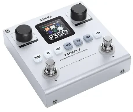 Donner Pocket-X Multi Effects Guitar Pedal GuitarBass AMP Modeler Multi Effects Processor Portable Rechargeable Guitar Pedal with 6 Effects Modules 80 Presets 20 IRs for Electric Guitar
