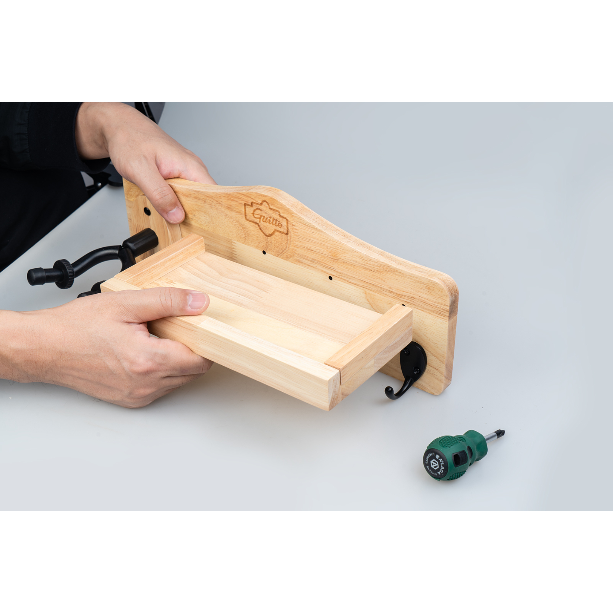 Guitto GGS-09 Guitar wood wall hanger shelf and 4 Hook Guitar Wall Holder for Acoustic Electric Bass Guitar Ukulele Mandolin Banjo