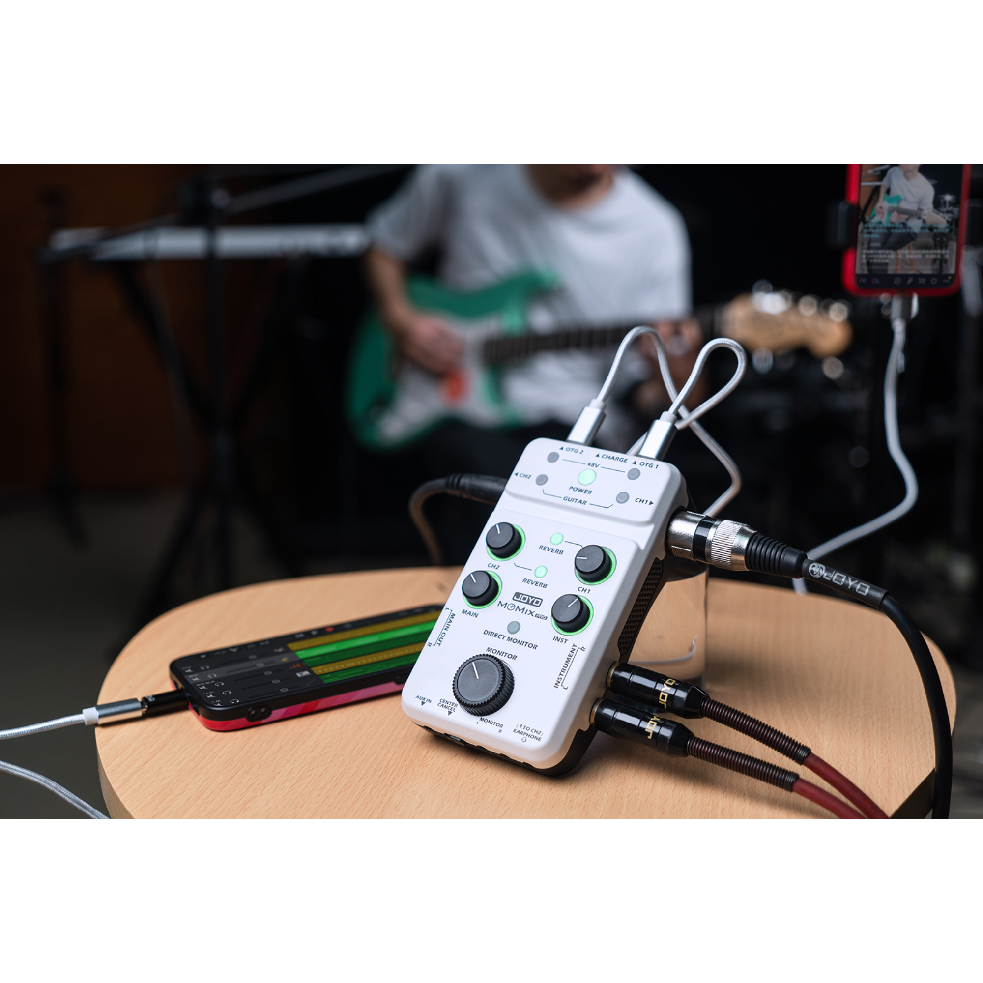 JOYO Audio Mixer USB Audio Interface Stereo XLR48V Phantom Power Mixer for Live Streaming Recording Podcasting Plug Play MOMIX PRO