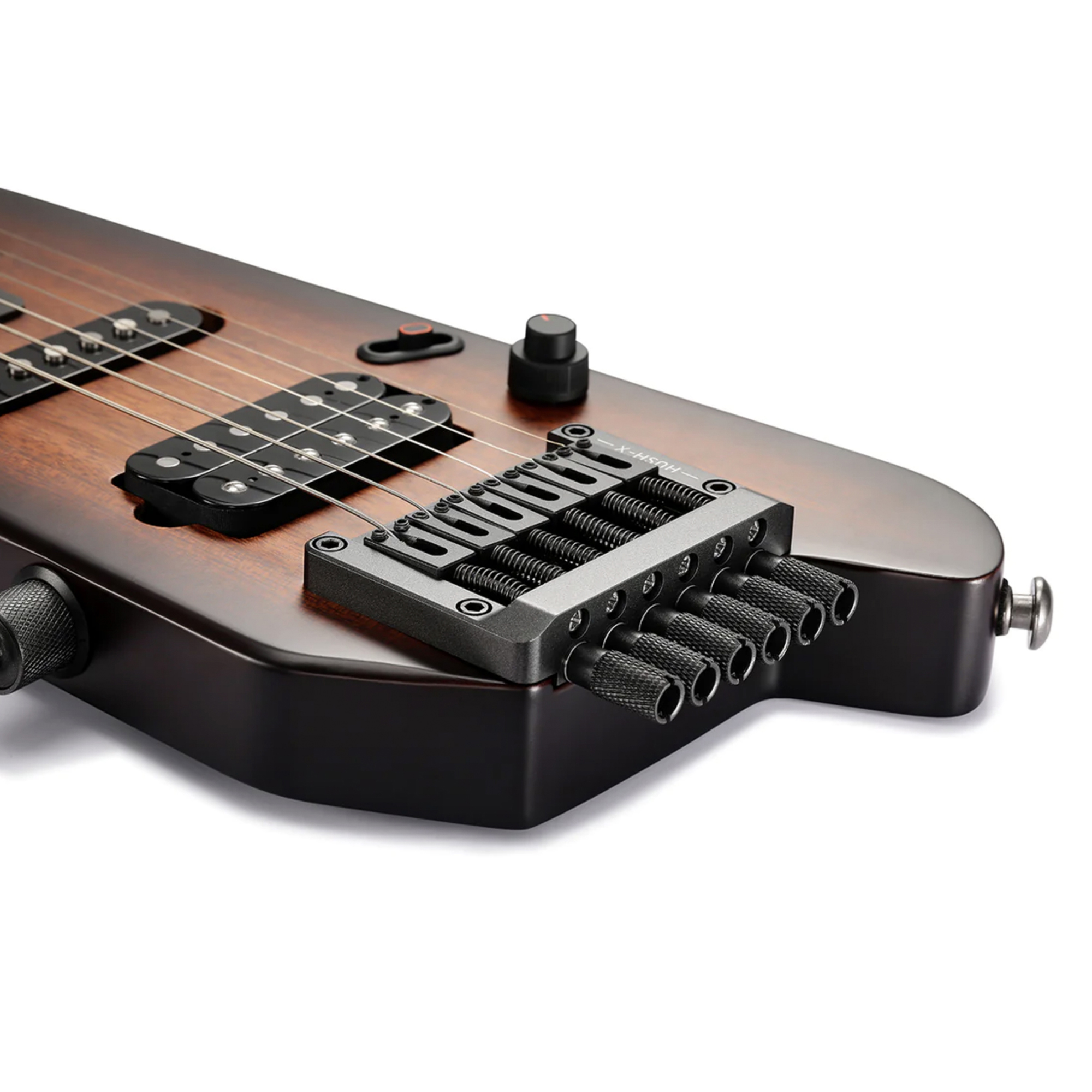 Donner HUSH-X Electric Guitar Kit Sunburst - Featherlight Headless Guitar Great for Travel and Practice Mahogany Solid Body with Easy Assemble Stands Gig Bag All Accessories