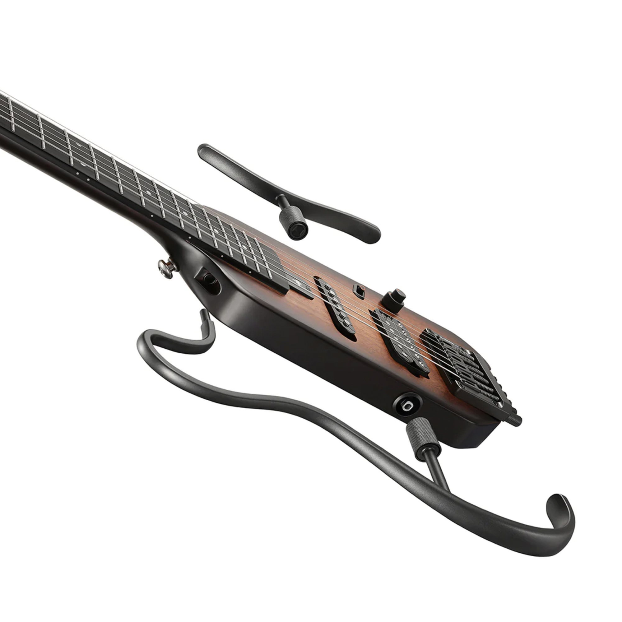 Donner HUSH-X Electric Guitar Kit Sunburst - Featherlight Headless Guitar Great for Travel and Practice Mahogany Solid Body with Easy Assemble Stands Gig Bag All Accessories
