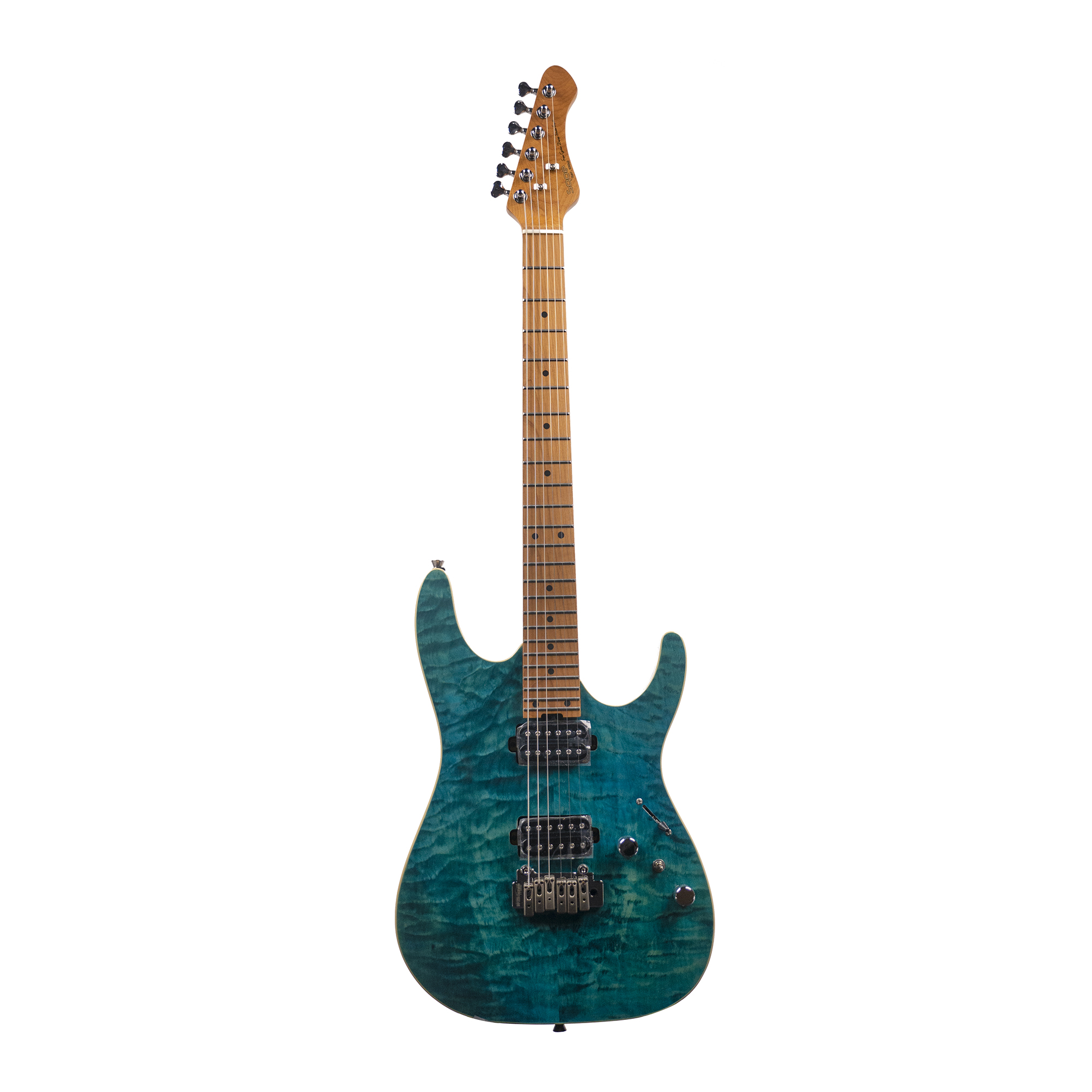 SQOE SEIB950 QUILTED MAPLE SUPER STRATOCASTER GUITAR DARK CHERRY