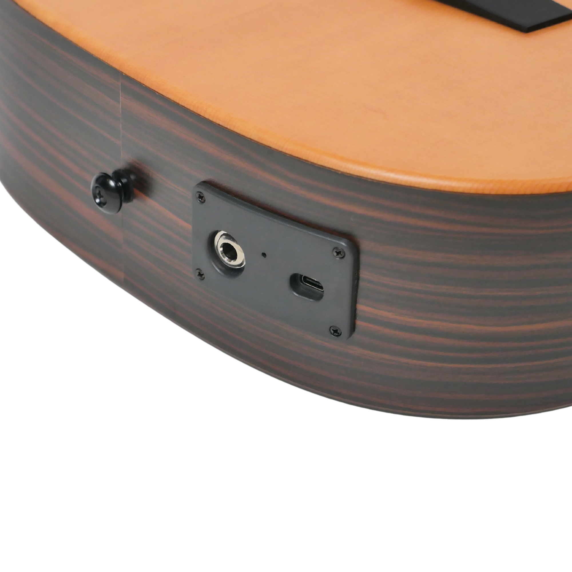 Enya EB-X1 Pro Max SP1 Natural Matt - body side with pickup controls close-up
