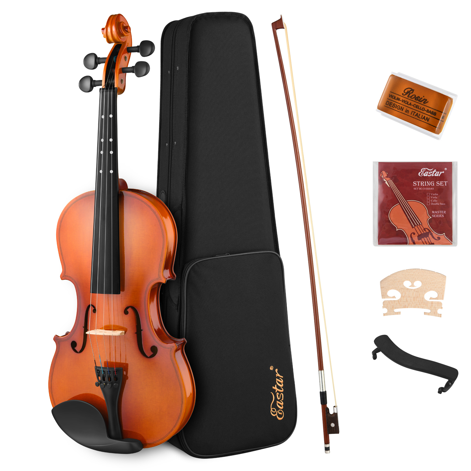 Eastar Violin EVA2 44 Full Size for Adults Violin Set for Beginners with Hard Case Rosin Shoulder Rest Bow and Extra Strings Imprinted Finger Guide on Fingerboard