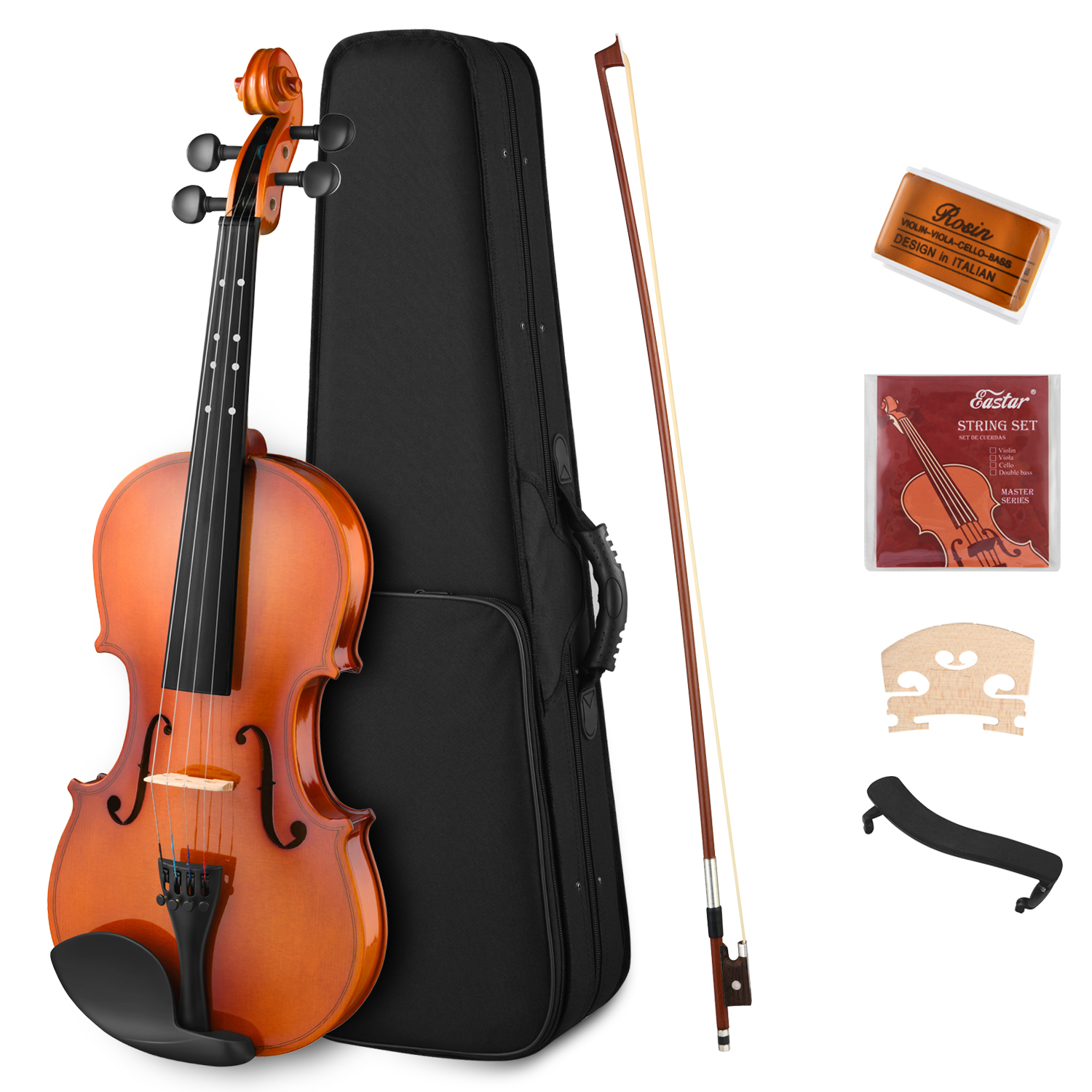 Eastar Violin EVA2 44 Full Size for Adults Violin Set for Beginners with Hard Case Rosin Shoulder Rest Bow and Extra Strings Imprinted Finger Guide on Fingerboard