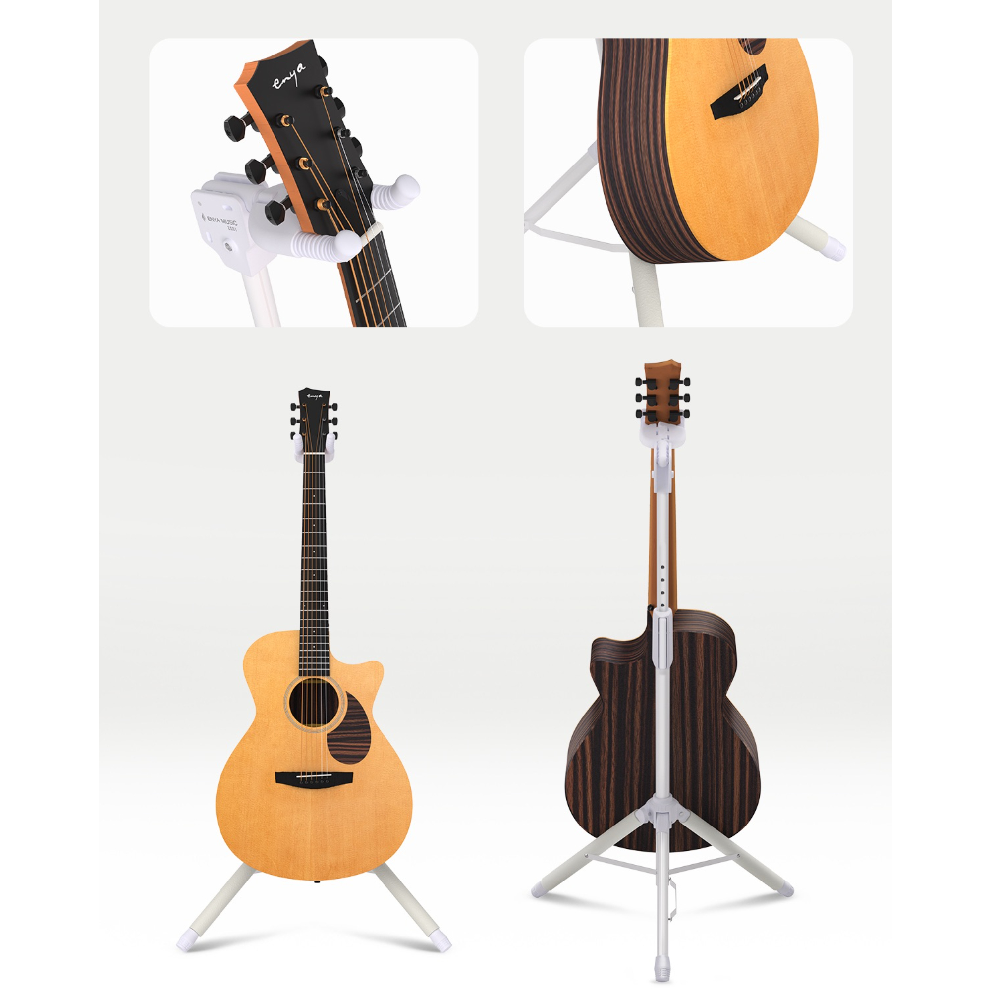 Enya Auto-Lock Guitar Stand - Heavy Duty Steel 33lbs Capacity 360 Non-Slip Base Military Anti-Rust 3-Second Setup Foldable for StageTravelStudio