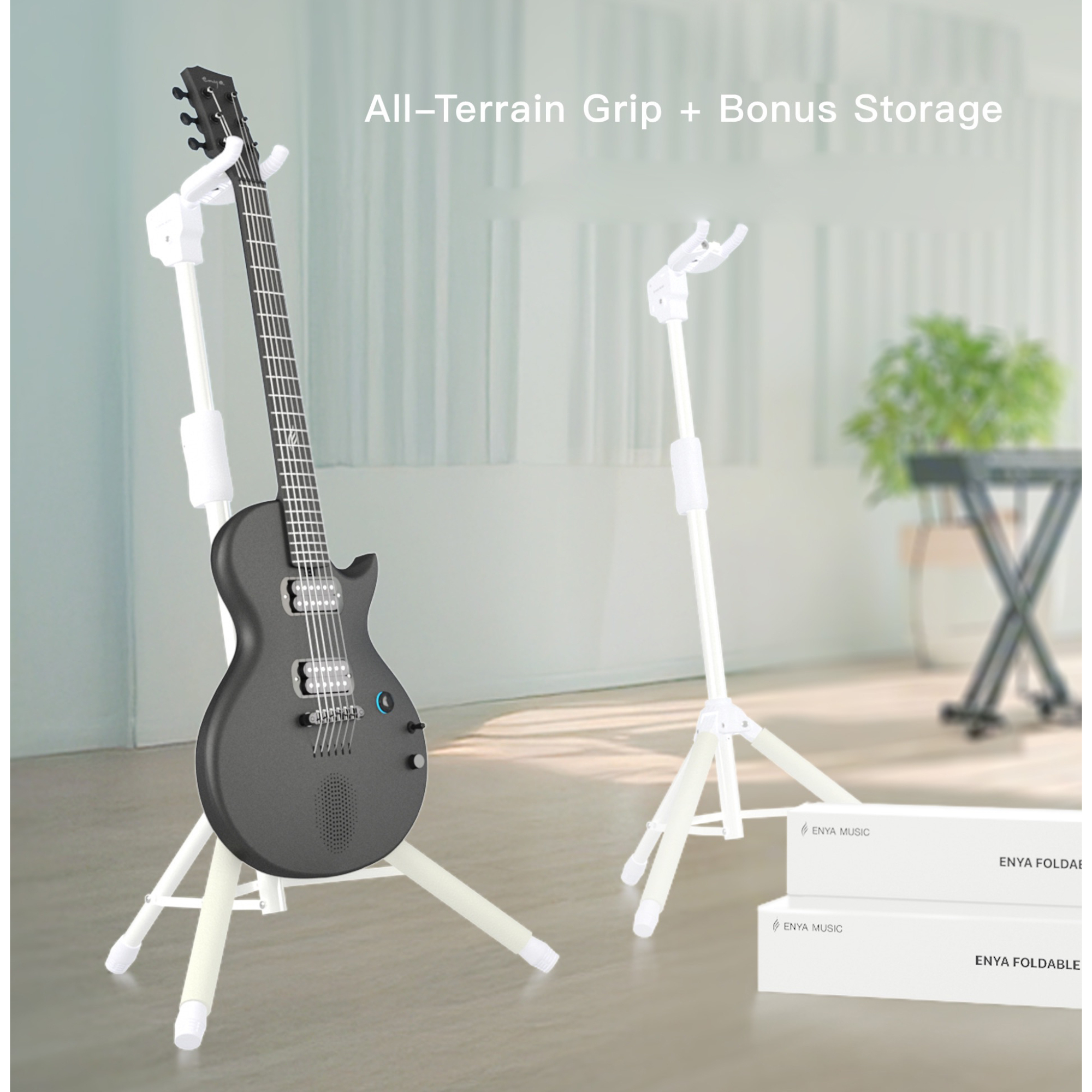 Enya Auto-Lock Guitar Stand - Heavy Duty Steel 33lbs Capacity 360 Non-Slip Base Military Anti-Rust 3-Second Setup Foldable for StageTravelStudio