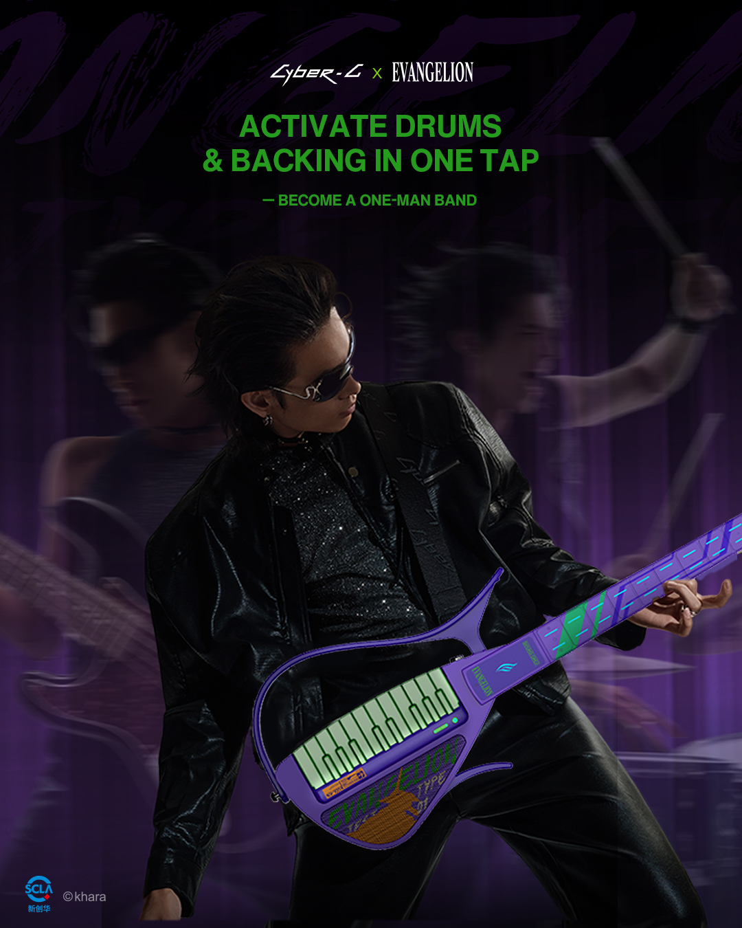 Enya CYBER-G Stringless Smart Guitar Foldable Travel Backing Guitar Built-in Drum Machine Bassline 20 instrument Sounds for One-Man Band App Interactive Chord Sheets For Adults Teens Eva