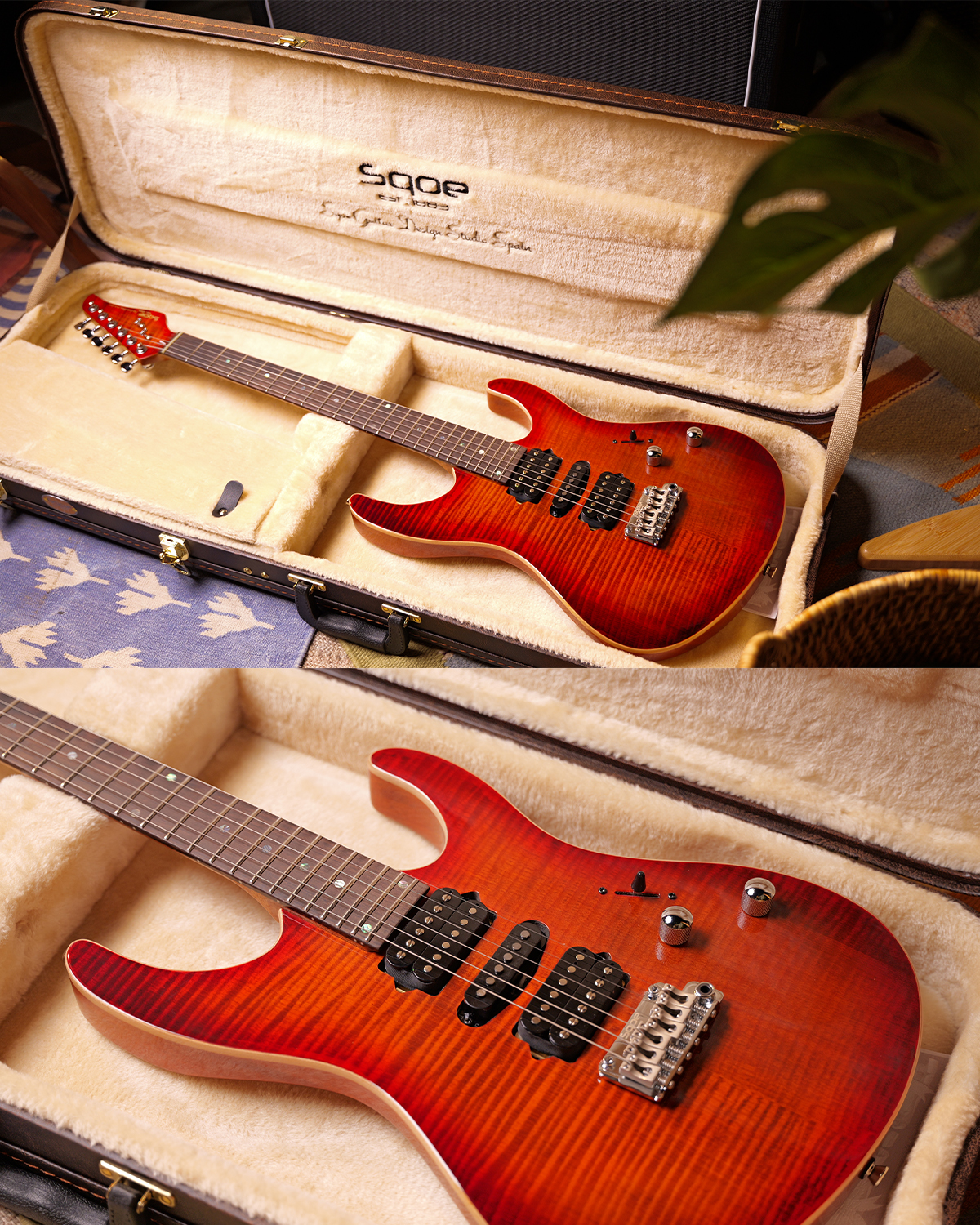 SQOE SEIB998 Volcanic Red Custom HSH Electric Guitar