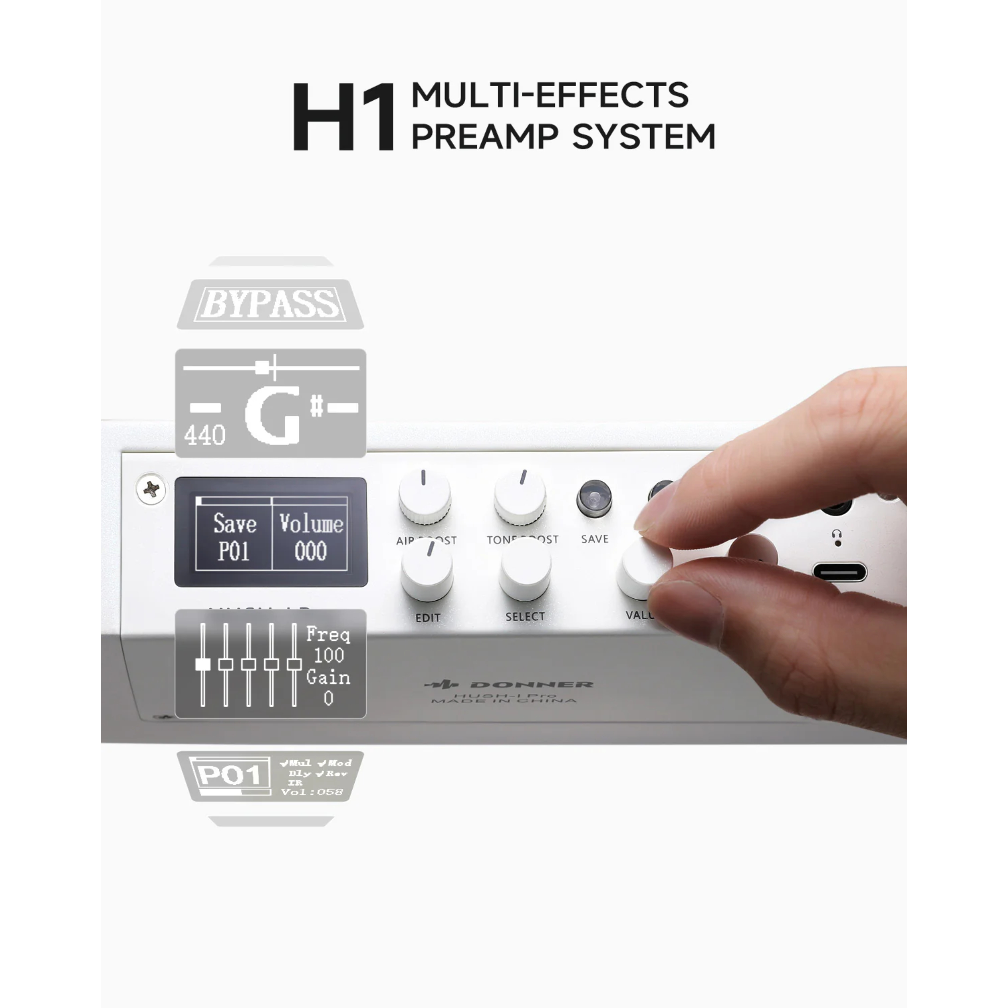 Donner HUSH-I PRO White Acoustic-Electric Travel Guitar Kit with onboard Effects