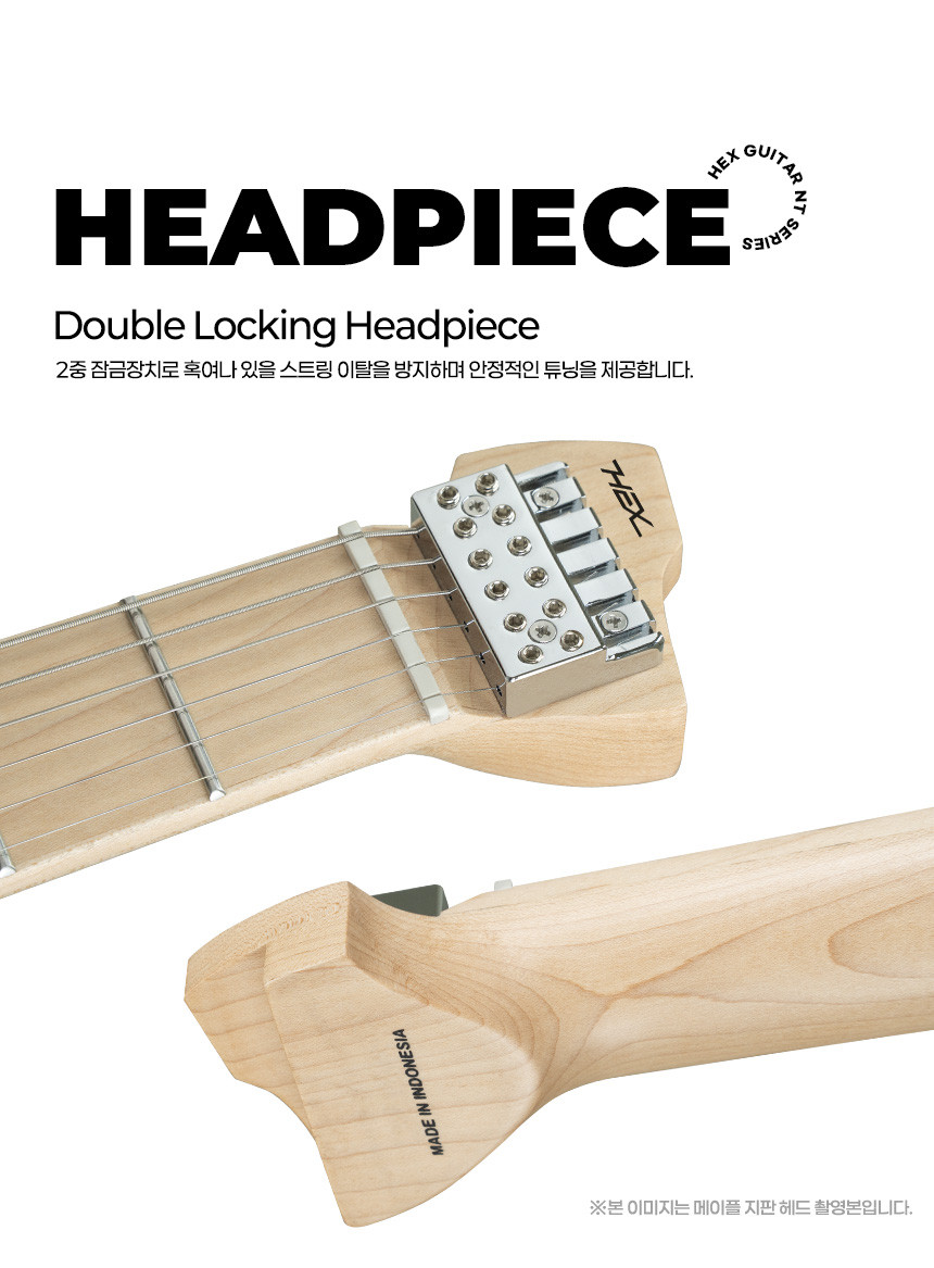 Headless double-locking headpiece on the Hex Guitars NT100