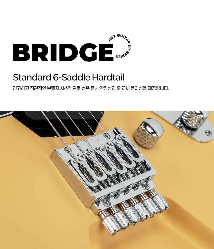 Standard 6-saddle hardtail bridge on the Hex Guitars NT100